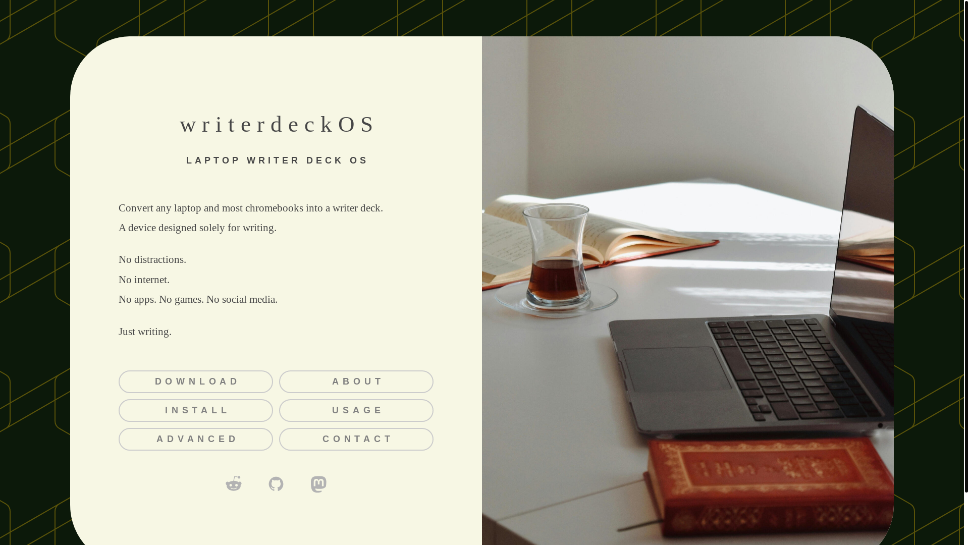 website screenshot of https://writerdeckos.com/