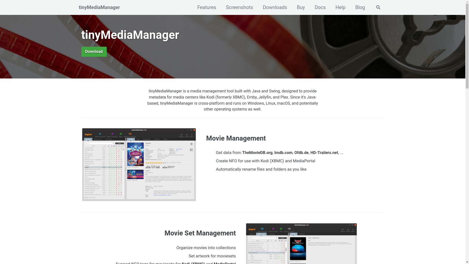 website screenshot of https://tinymediamanager.pages.dev/