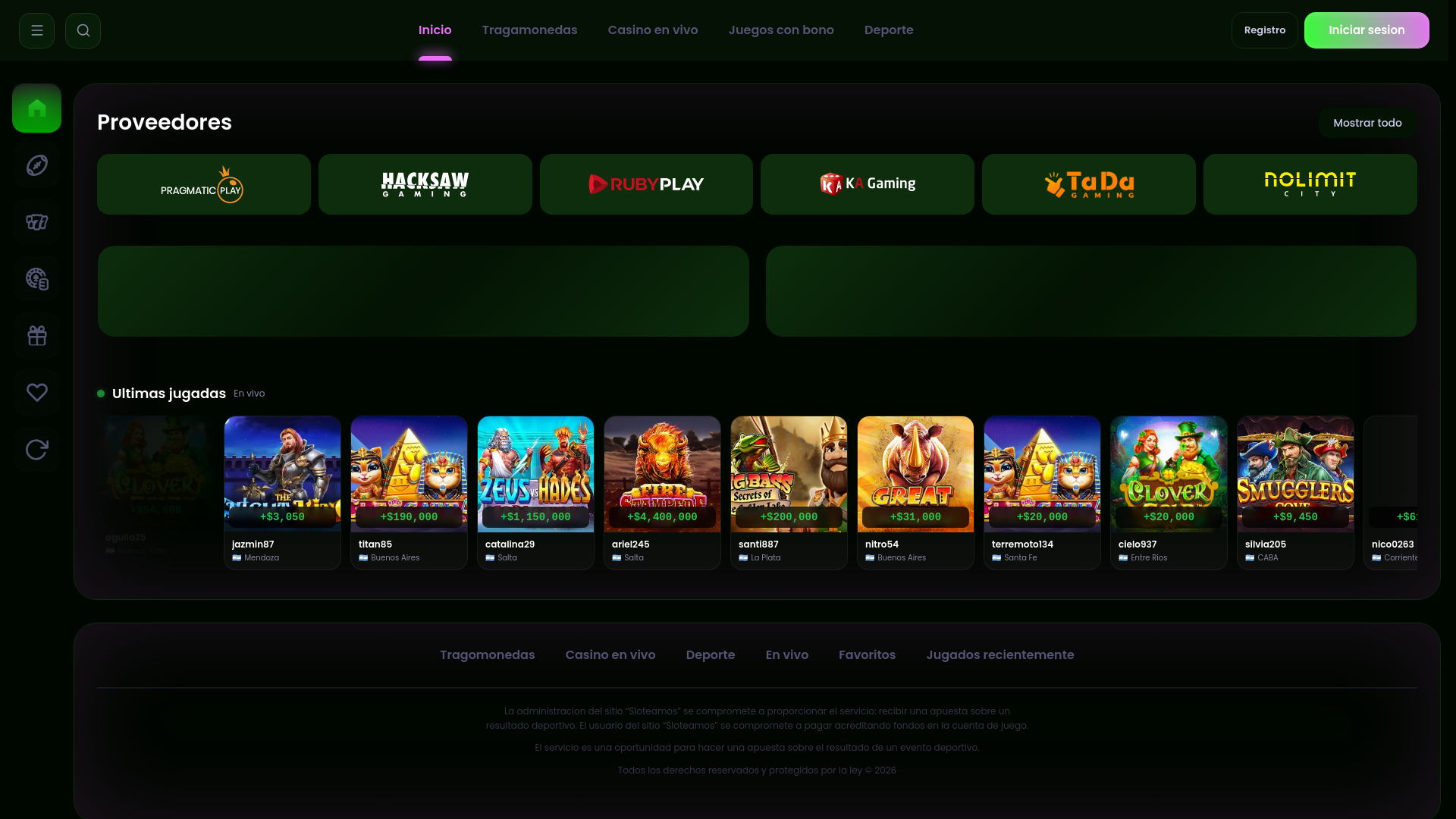 website screenshot of https://sloteamos.io/