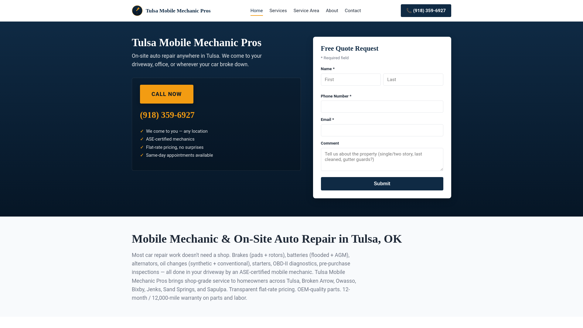 website screenshot of https://tulsamobilemechanicpros.com/