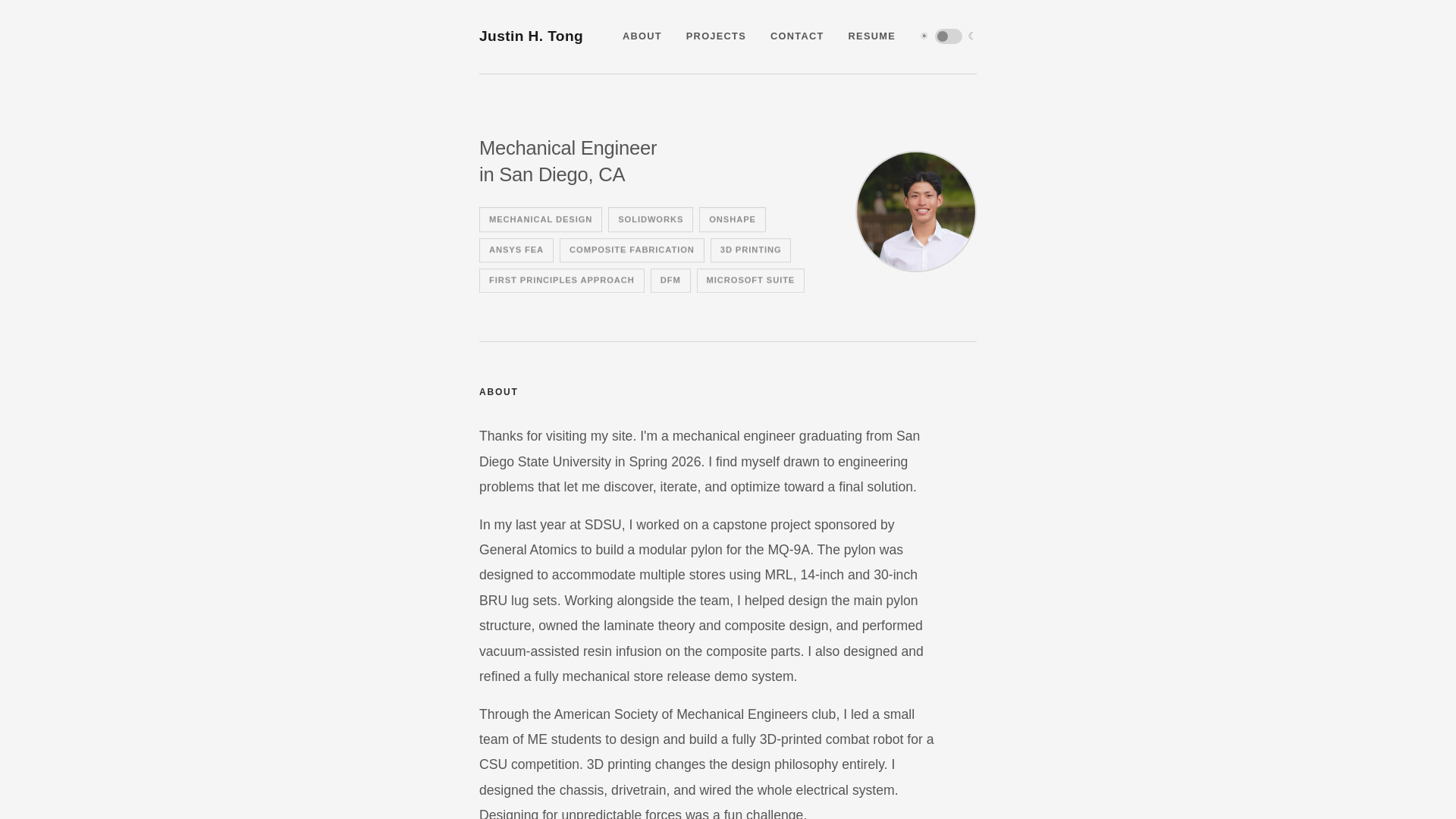 website screenshot of https://justinhtong.com/