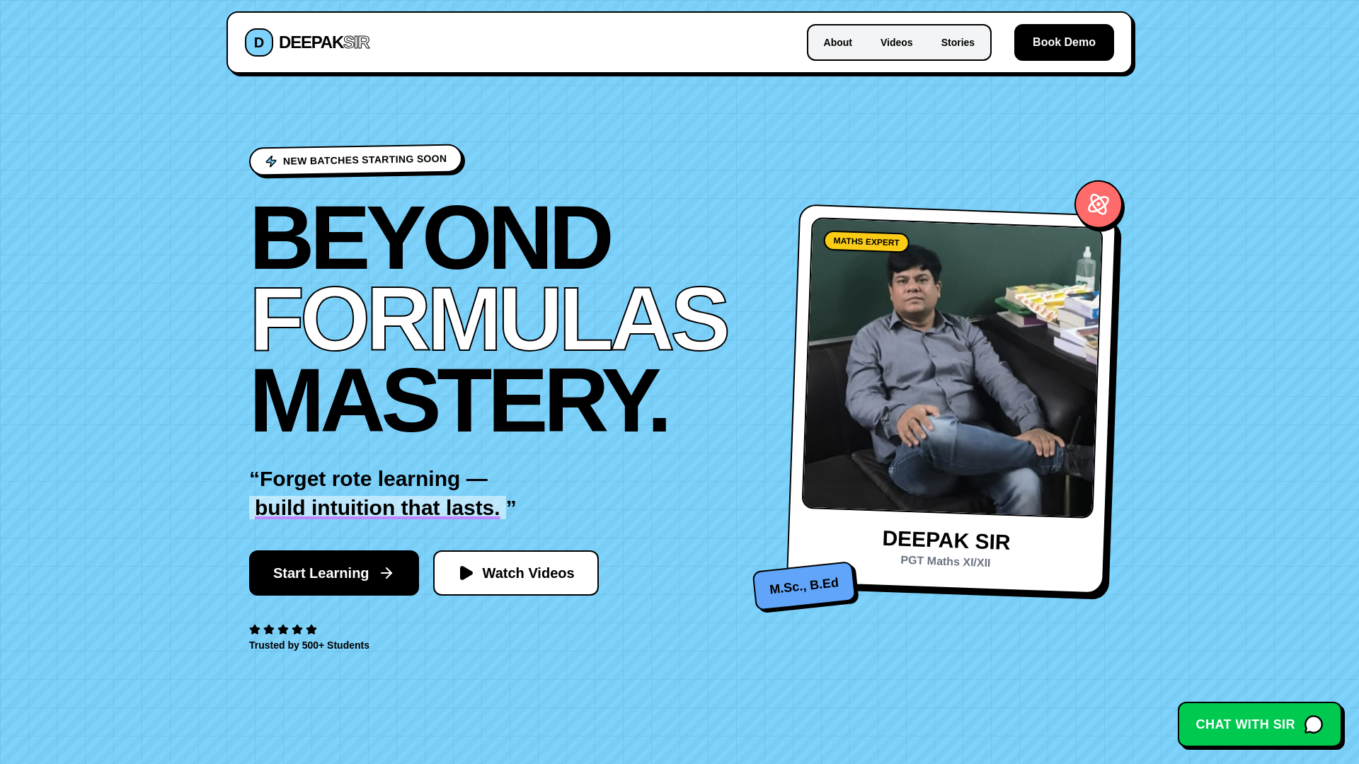 website screenshot of https://deepaksirmaths.in/