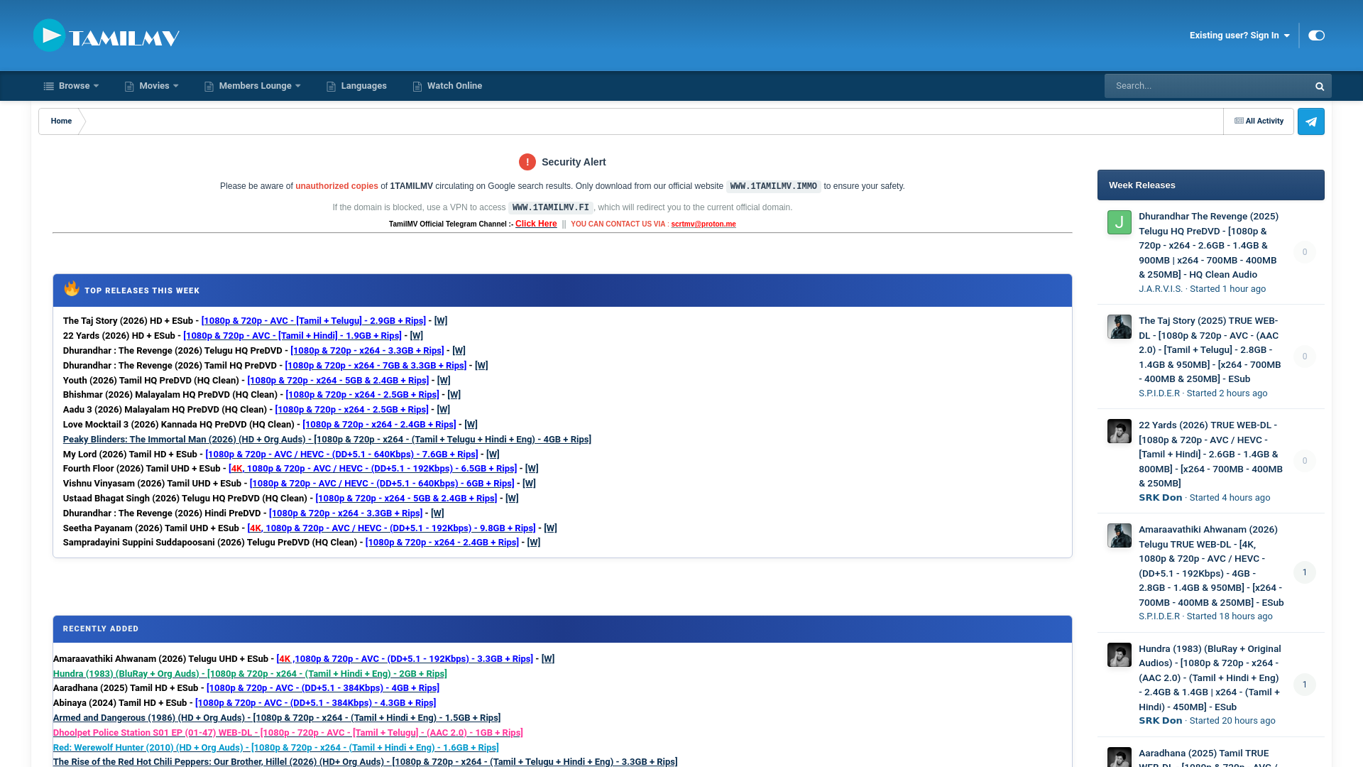 website screenshot of https://www.1tamilmv.rsvp