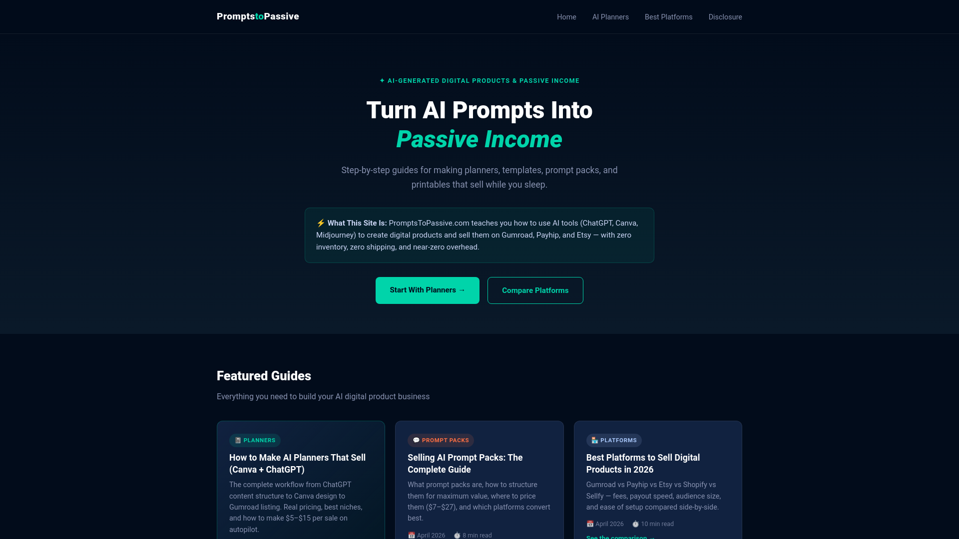 website screenshot of https://promptstopassive.pages.dev/