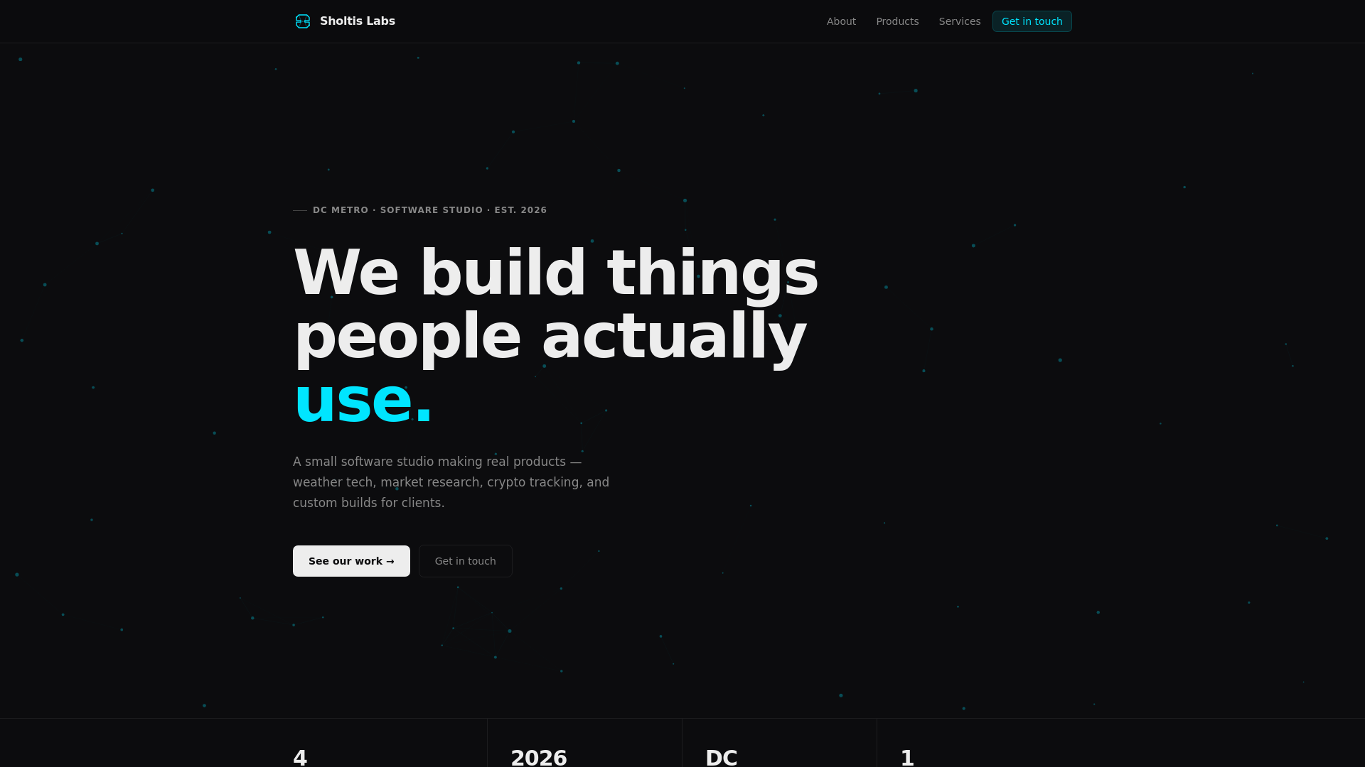 website screenshot of https://sholtislabs.com/