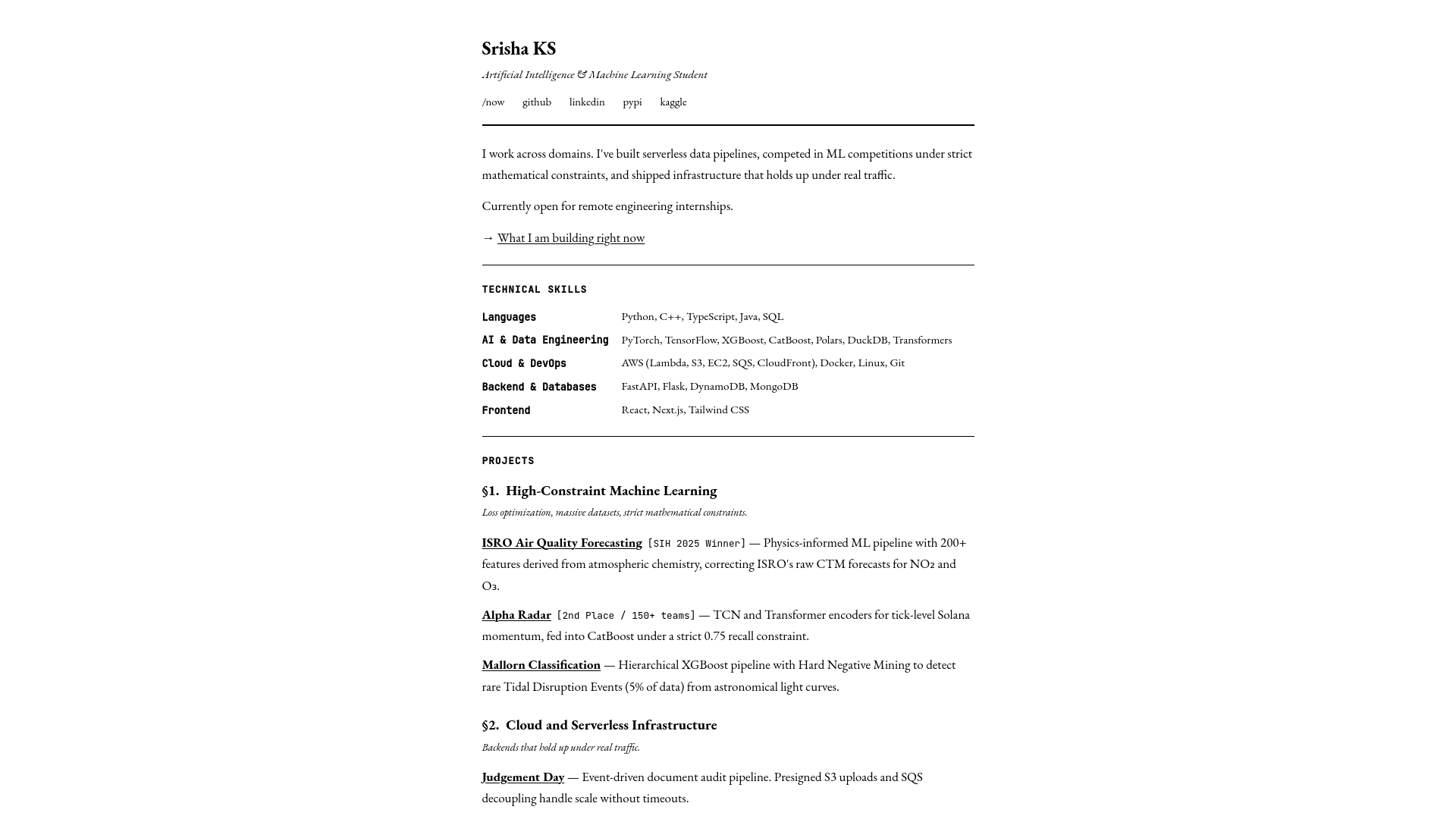 website screenshot of https://srisha-dev.pages.dev/