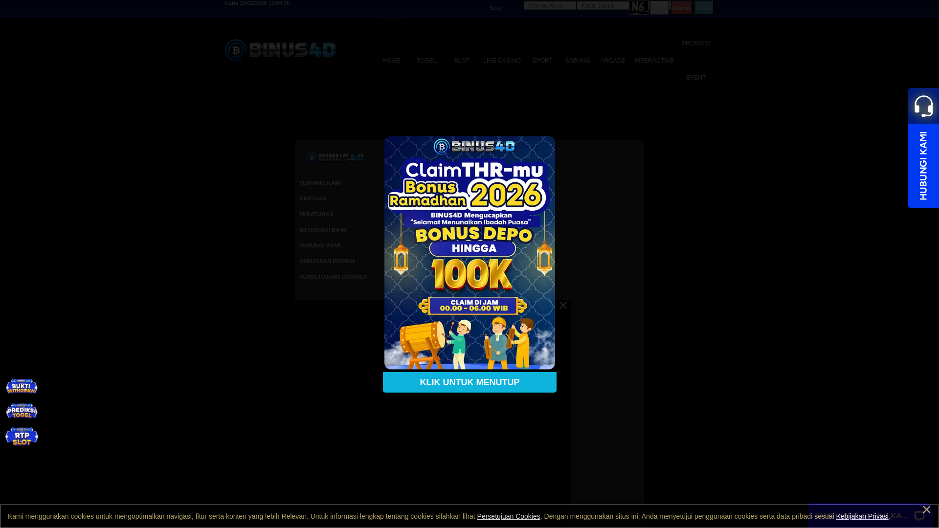 website screenshot of https://binushot888.com/