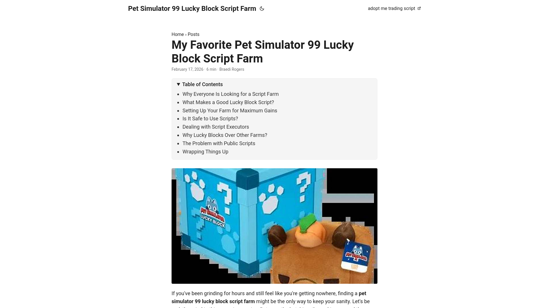 website screenshot of https://pet-simulator-99-lucky-block-script-farm.pages.dev/