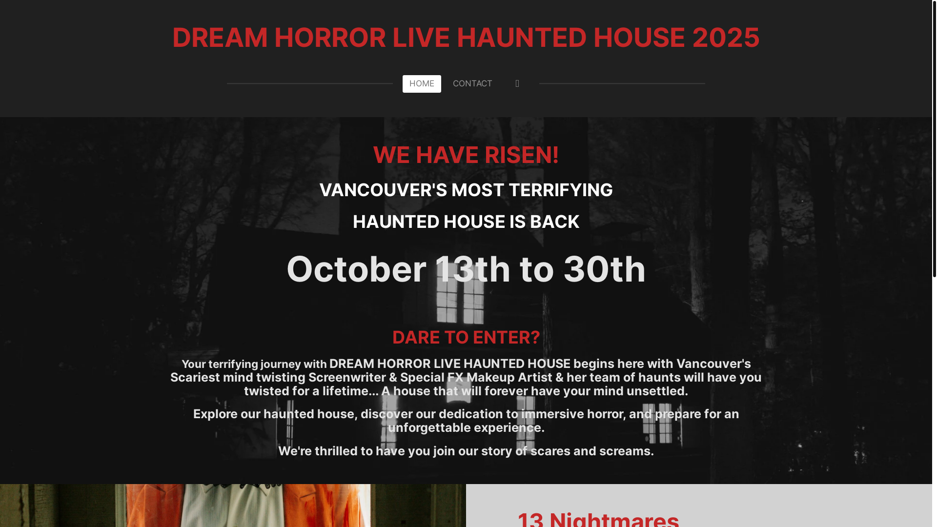 website screenshot of https://dreamhorrorlivehauntedhouse.com/