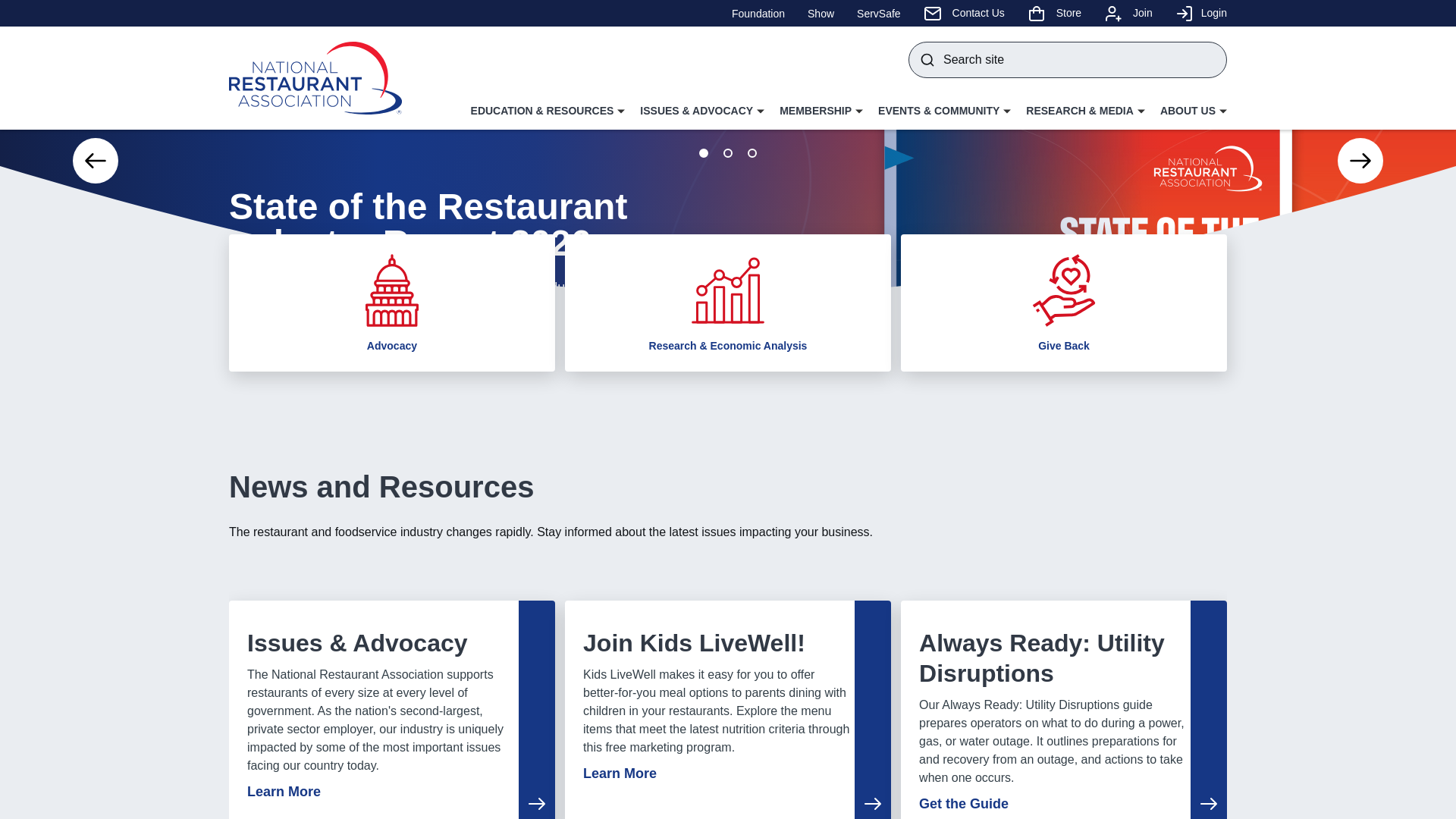website screenshot of https://restaurant.org/
