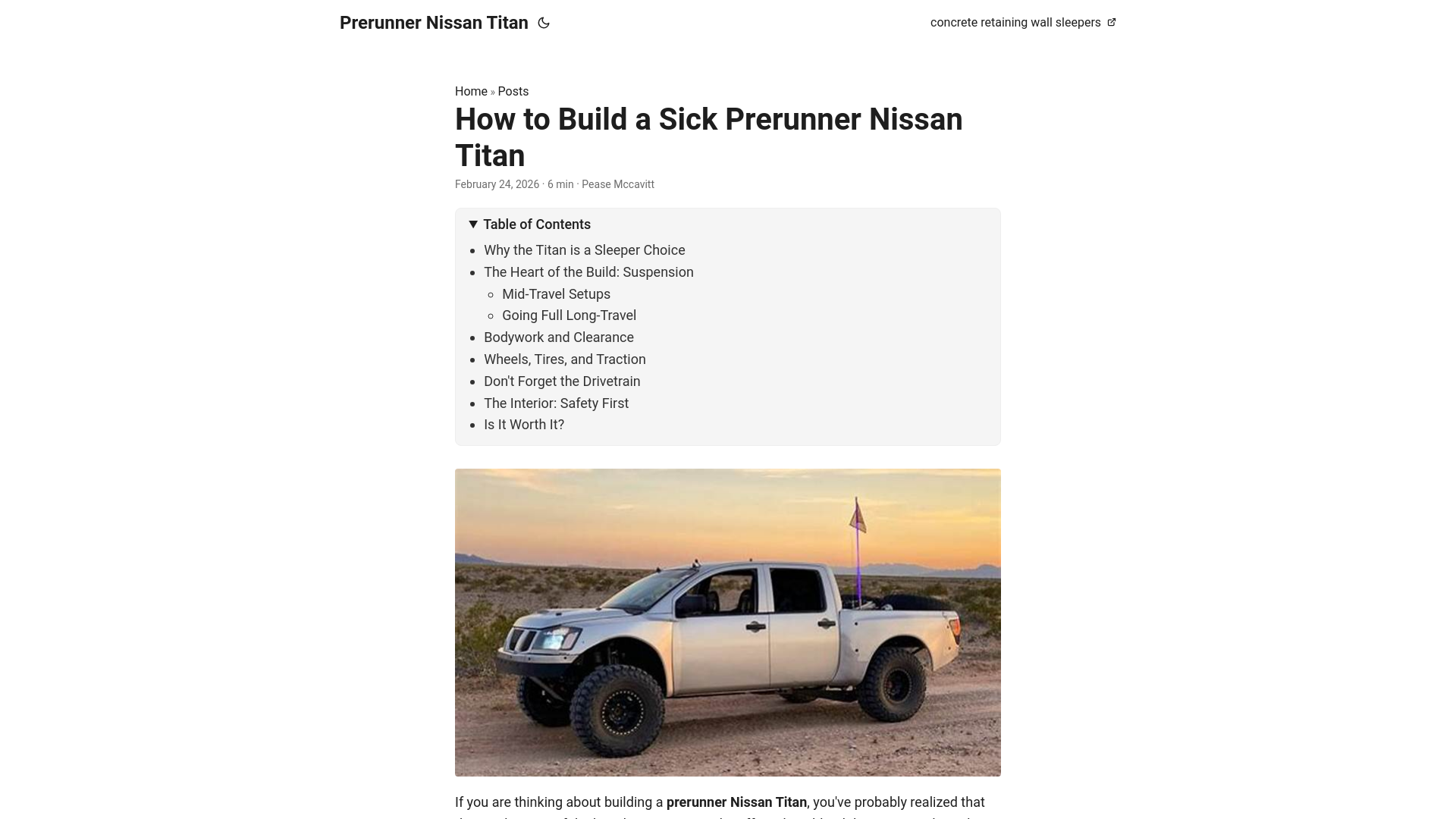 website screenshot of https://prerunner-nissan-titan.pages.dev/