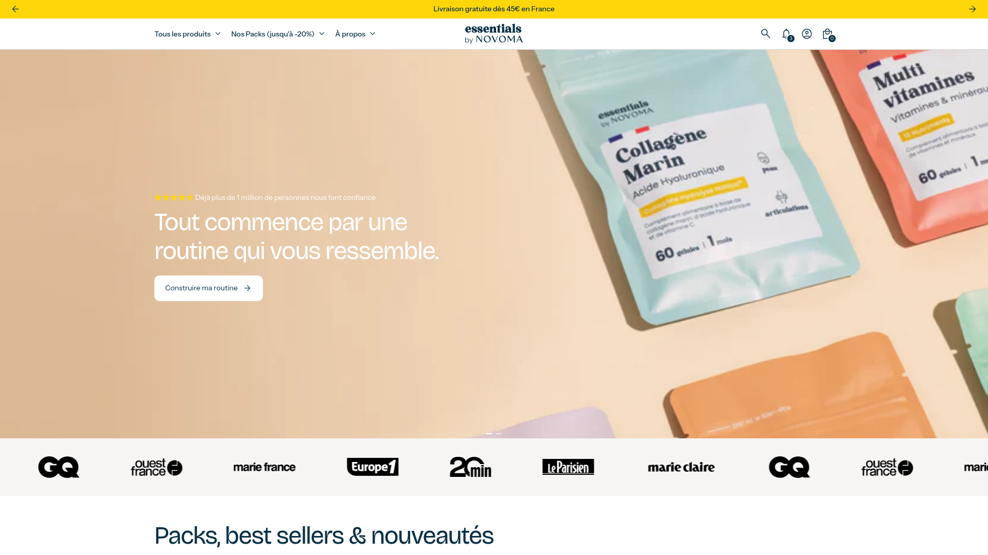 website screenshot of https://essentialsbynovoma.com