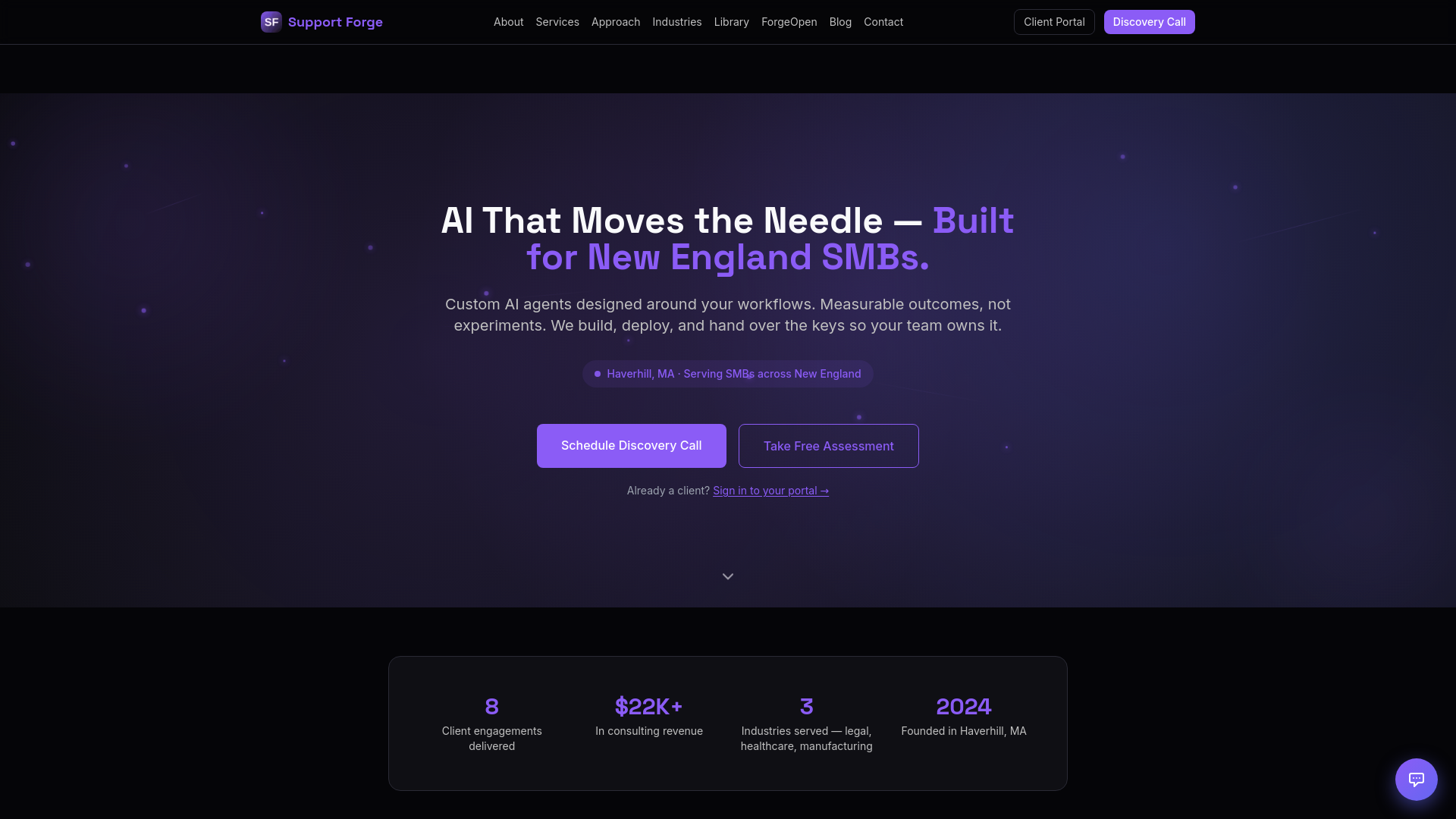 website screenshot of https://support-forge.ai/