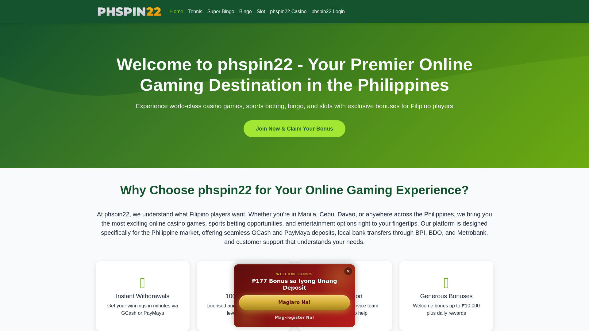 website screenshot of https://phspin22.net/
