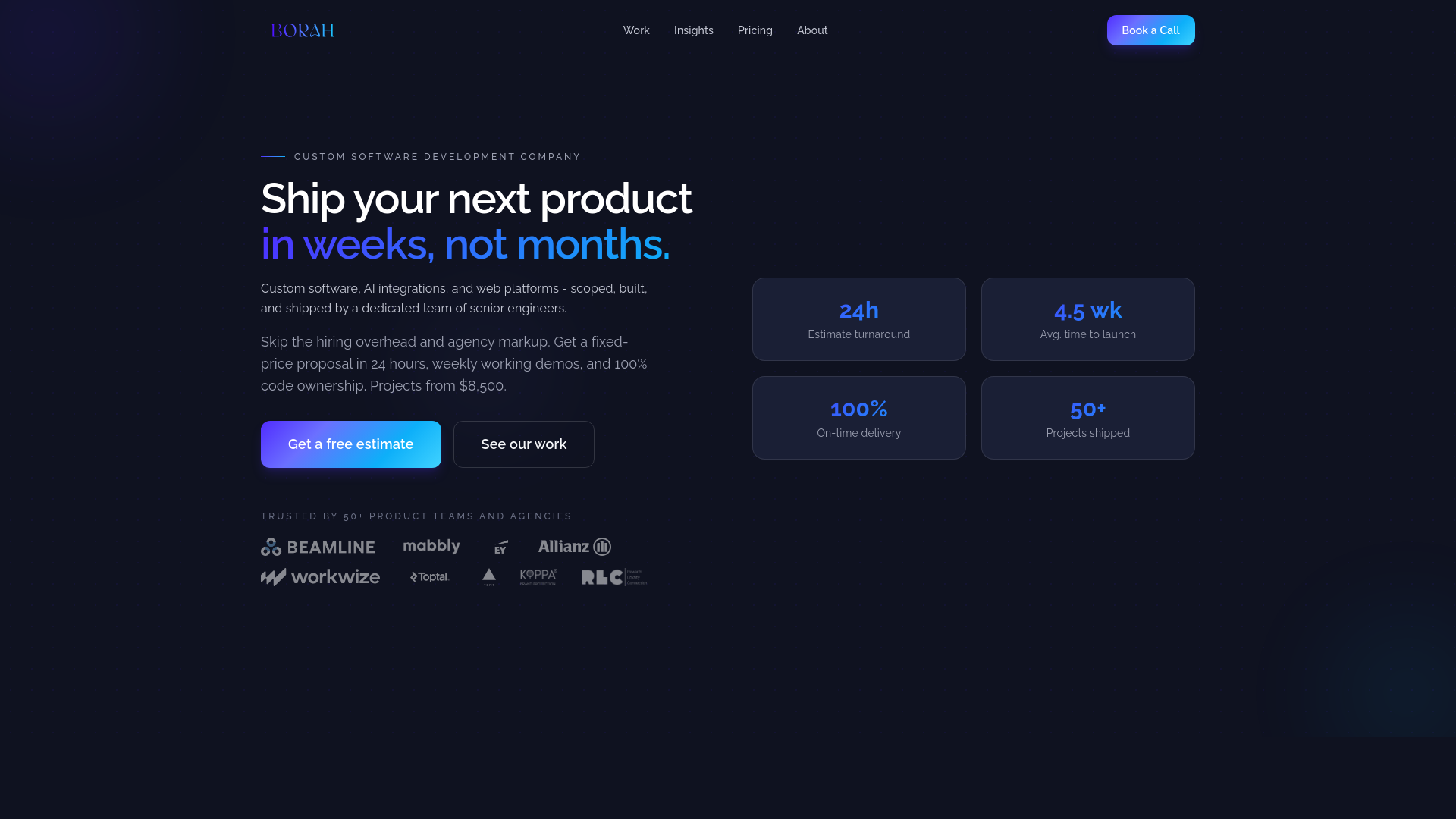 website screenshot of https://withborahlabs.com/