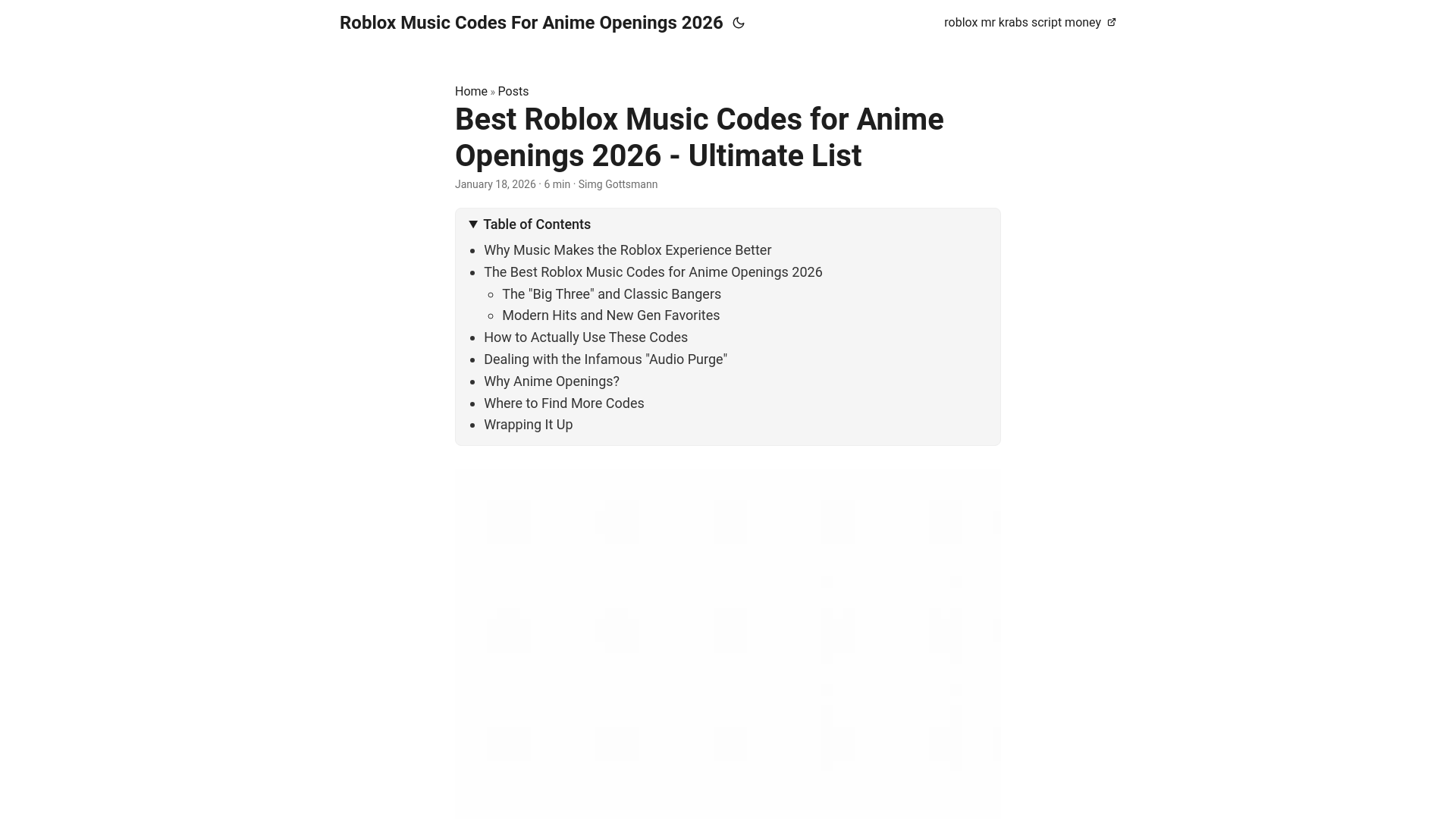 website screenshot of https://robloxmusiccodesforanimeopenings2026.pages.dev/