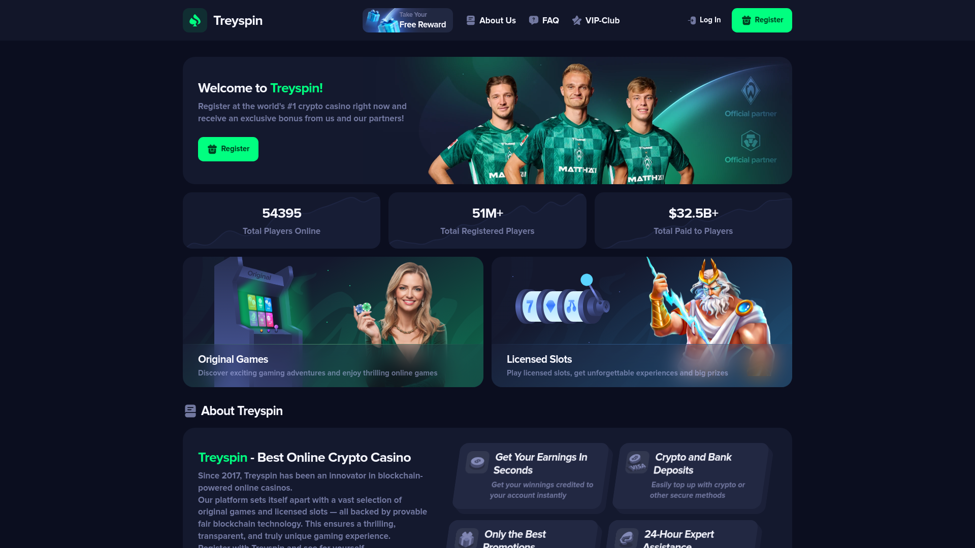 website screenshot of https://treyspin.com/