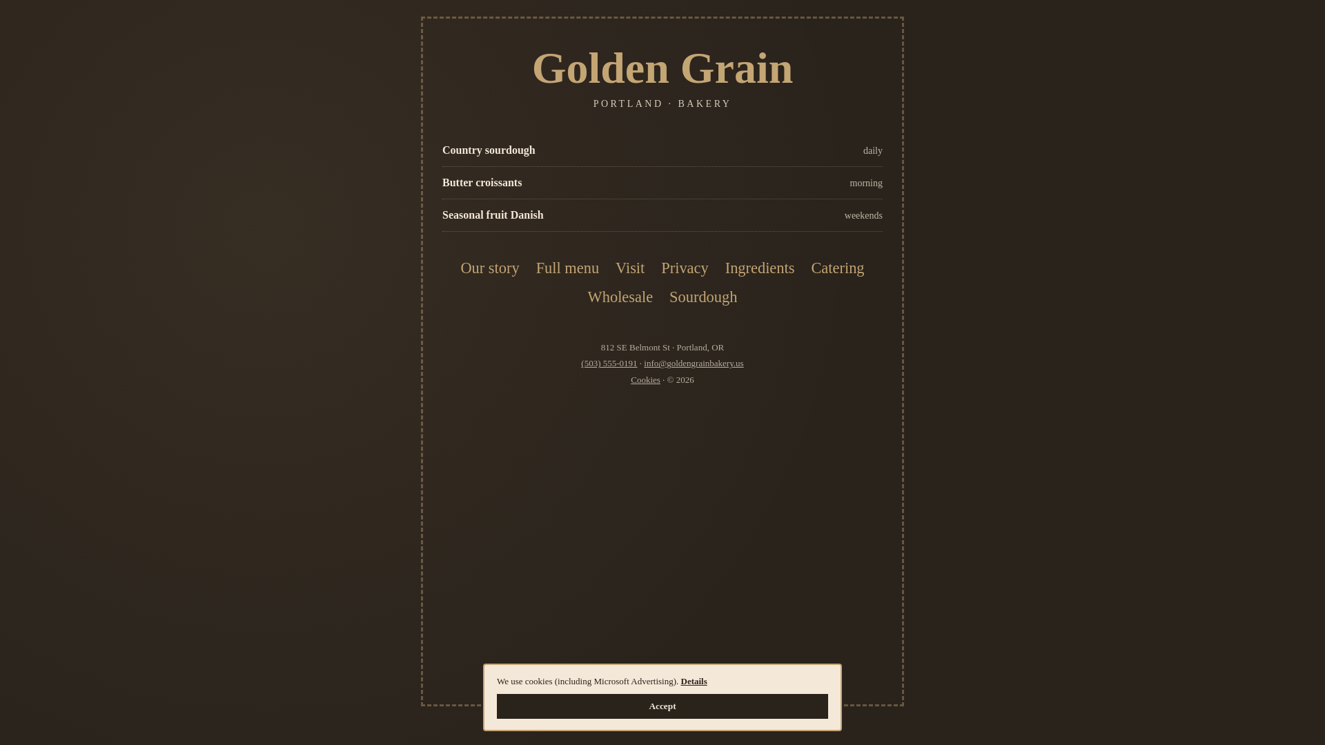 website screenshot of https://goldengrainbakery.us