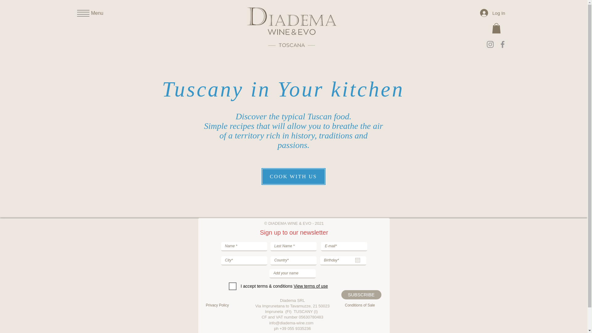 website screenshot of https://www.diadema-wine.com/en/ricette-toscane