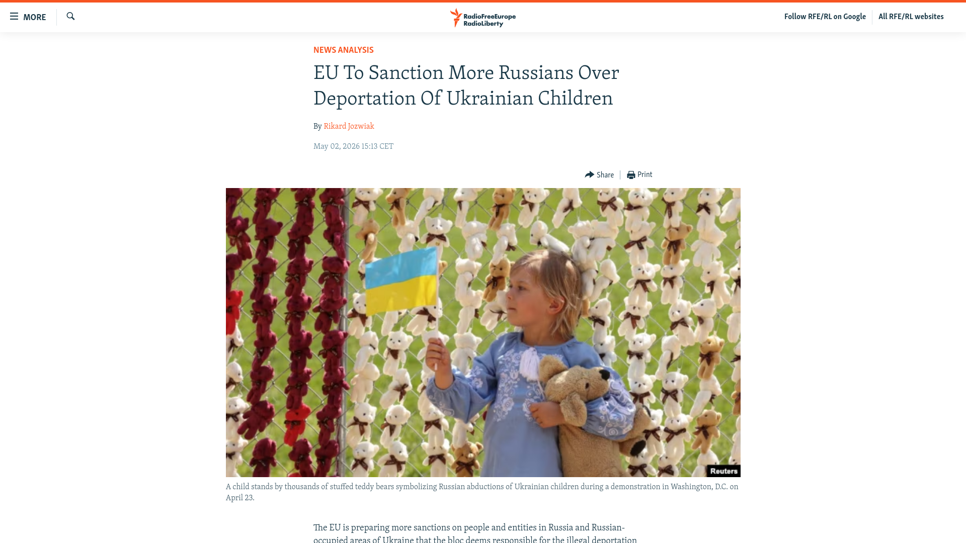 website screenshot of https://www.rferl.org/a/eu-sanctions-russians-deportation-ukrainian-children/33747634.html