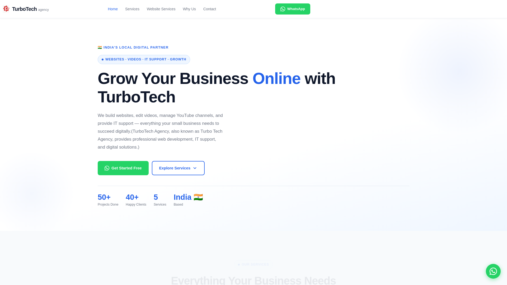 website screenshot of https://turbotechagency.in
