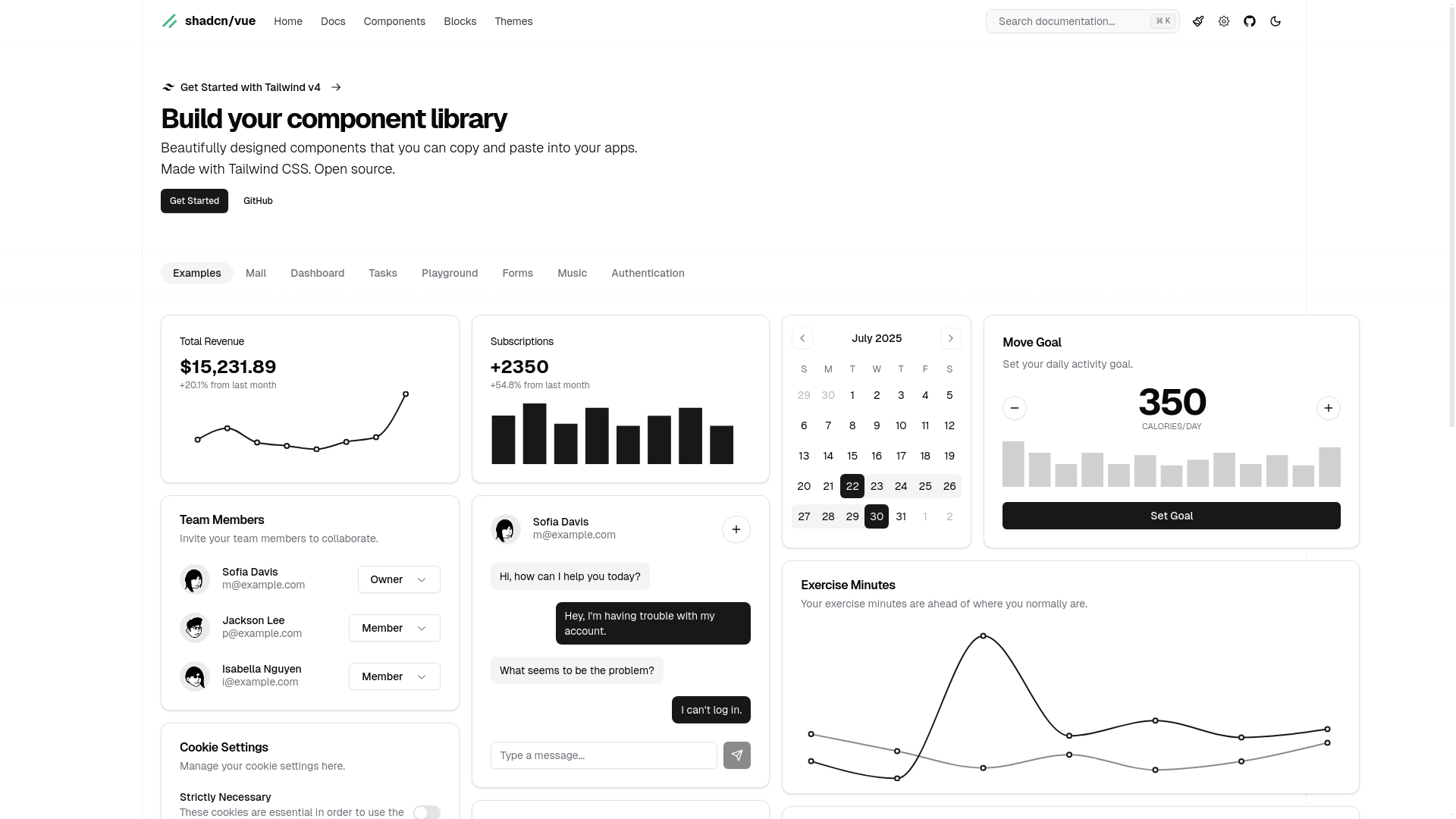 website screenshot of https://shadcn-vue.pages.dev/