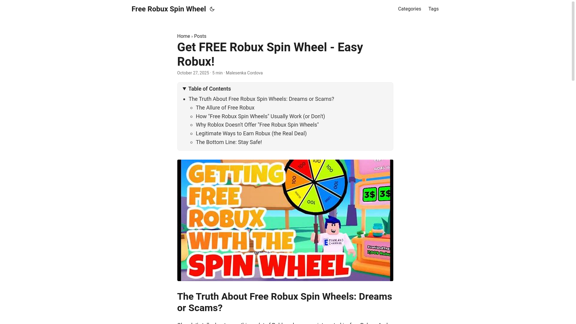 website screenshot of https://free-robux-spin-wheel.pages.dev/