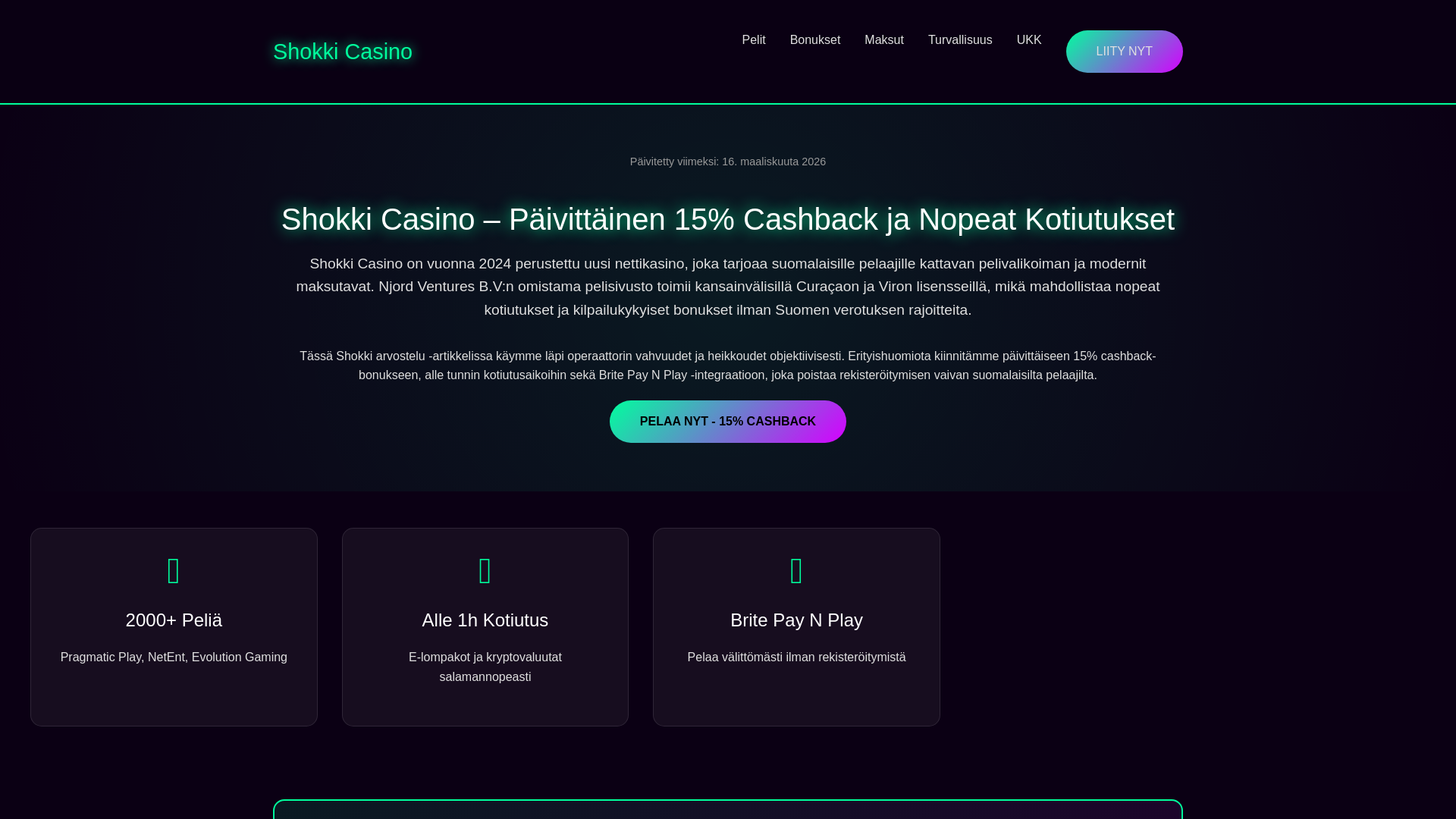 website screenshot of https://shokki-casino.fi/