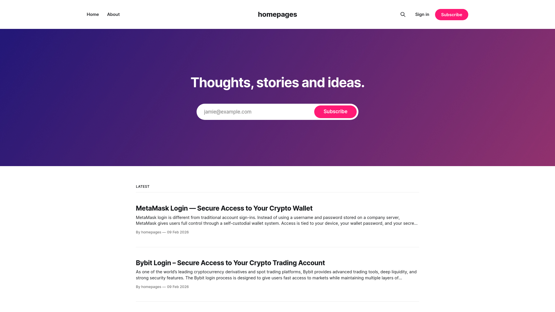 website screenshot of https://homepages.ghost.io/