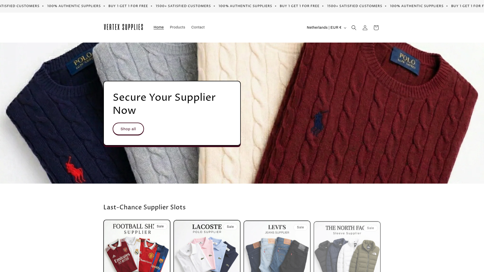 website screenshot of https://suppliesvertex.com/