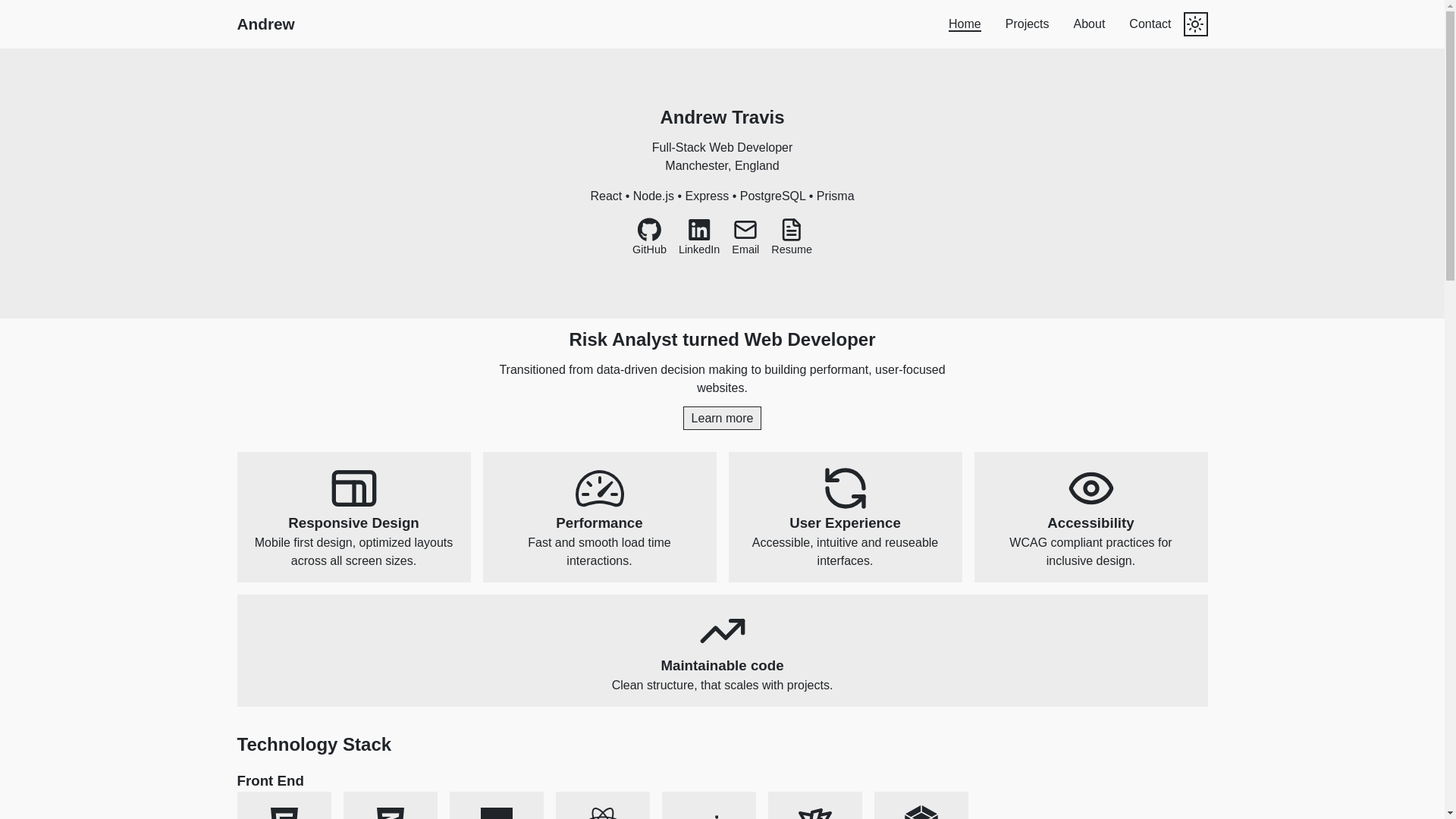 website screenshot of https://andrewtravis.uk/