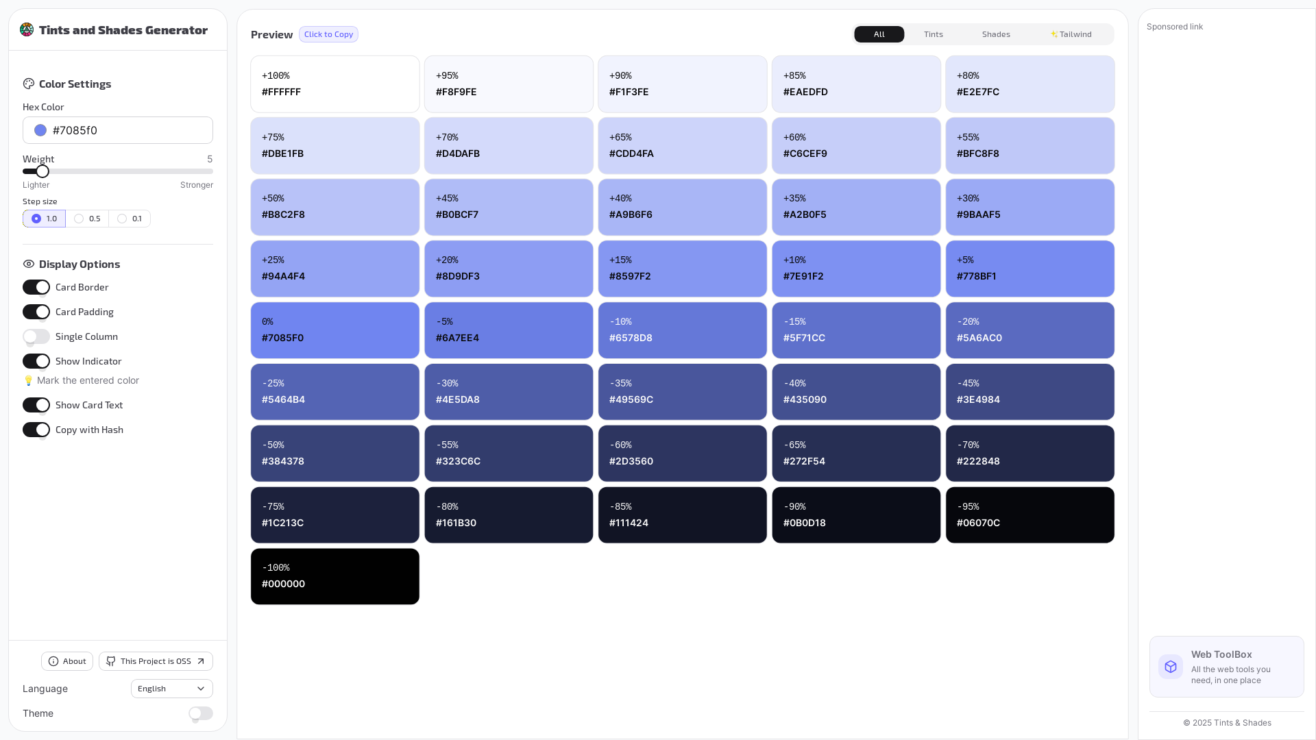 website screenshot of https://tintsshades.pages.dev/