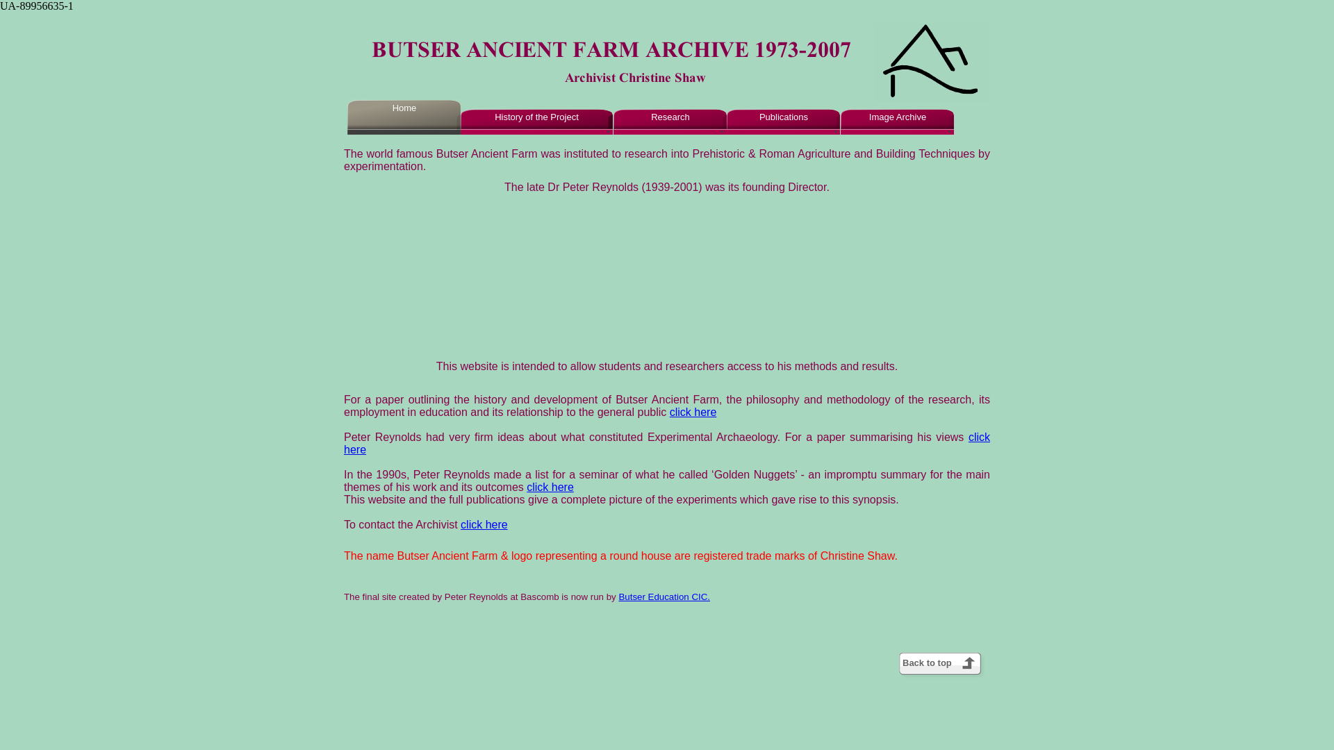 website screenshot of https://butser.org.uk