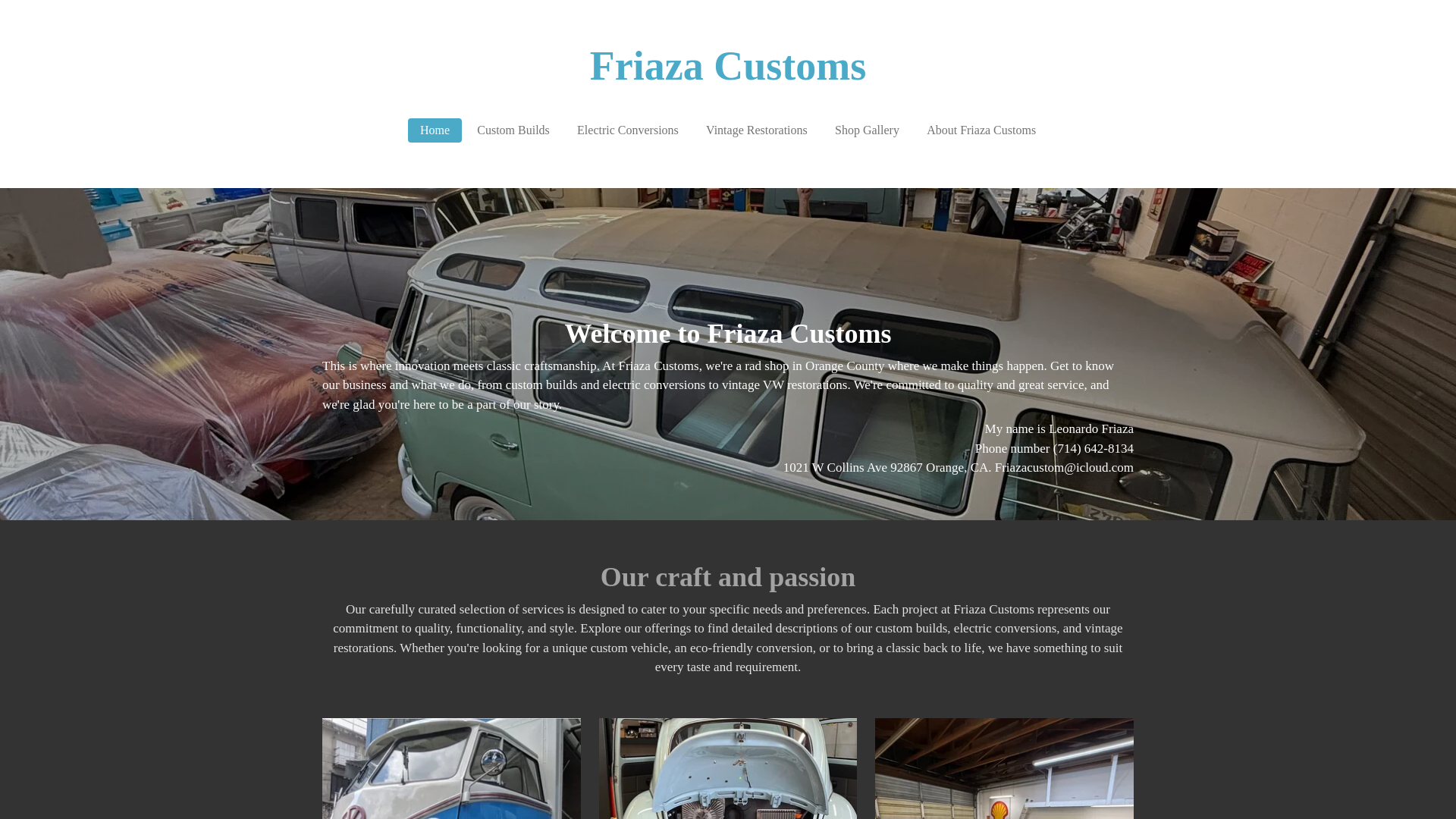 website screenshot of https://friazacustoms.com