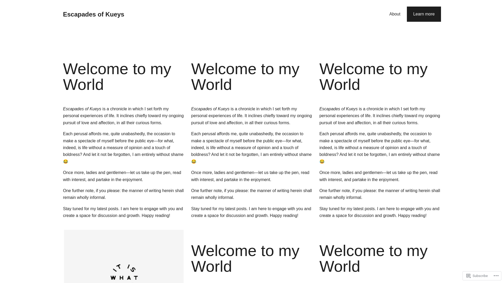 website screenshot of https://escapadesofkueys.blog/