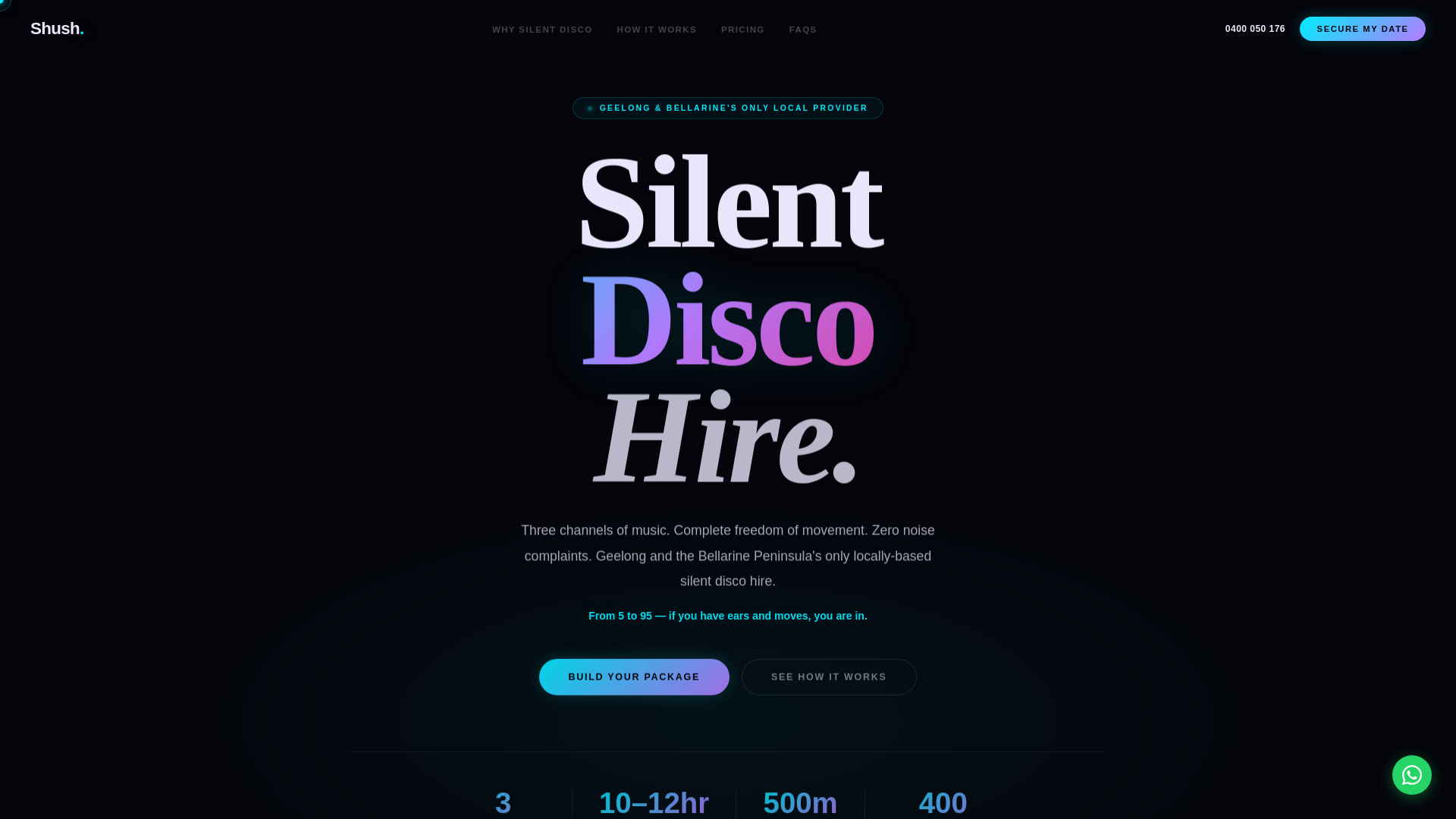 website screenshot of https://shush-party-hire.pages.dev/