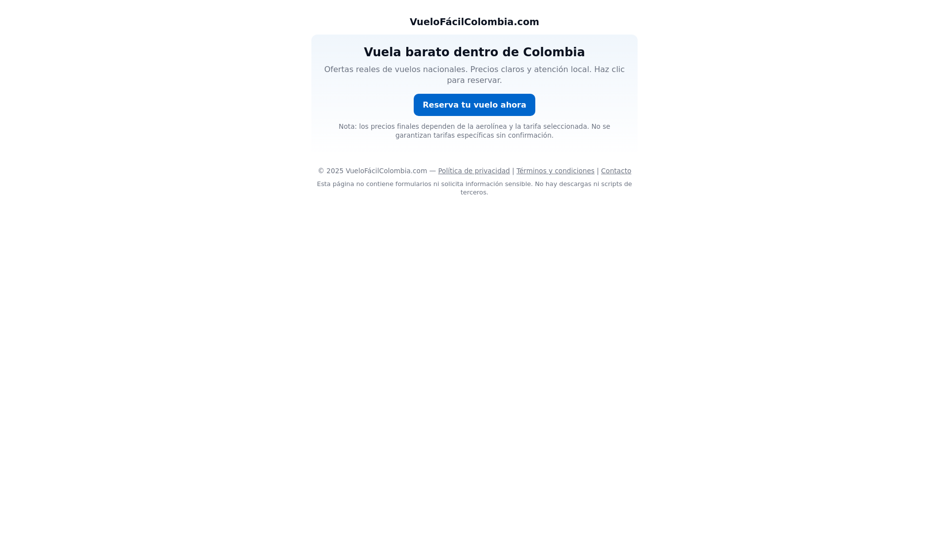 website screenshot of https://vuelofacilcolombia.com/