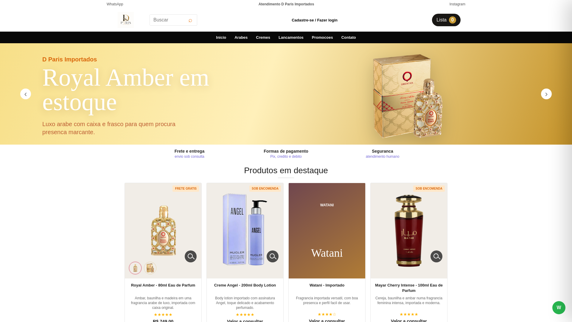 website screenshot of https://dparisimportados.com/