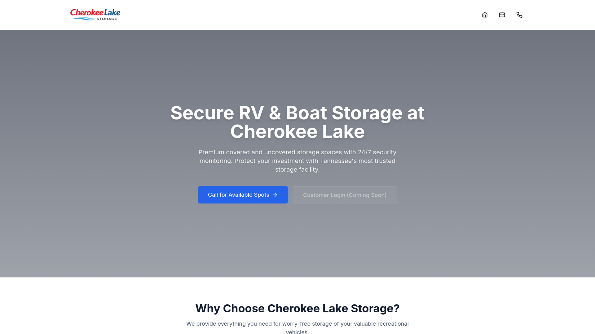 website screenshot of https://cherokeedamstorage.shop