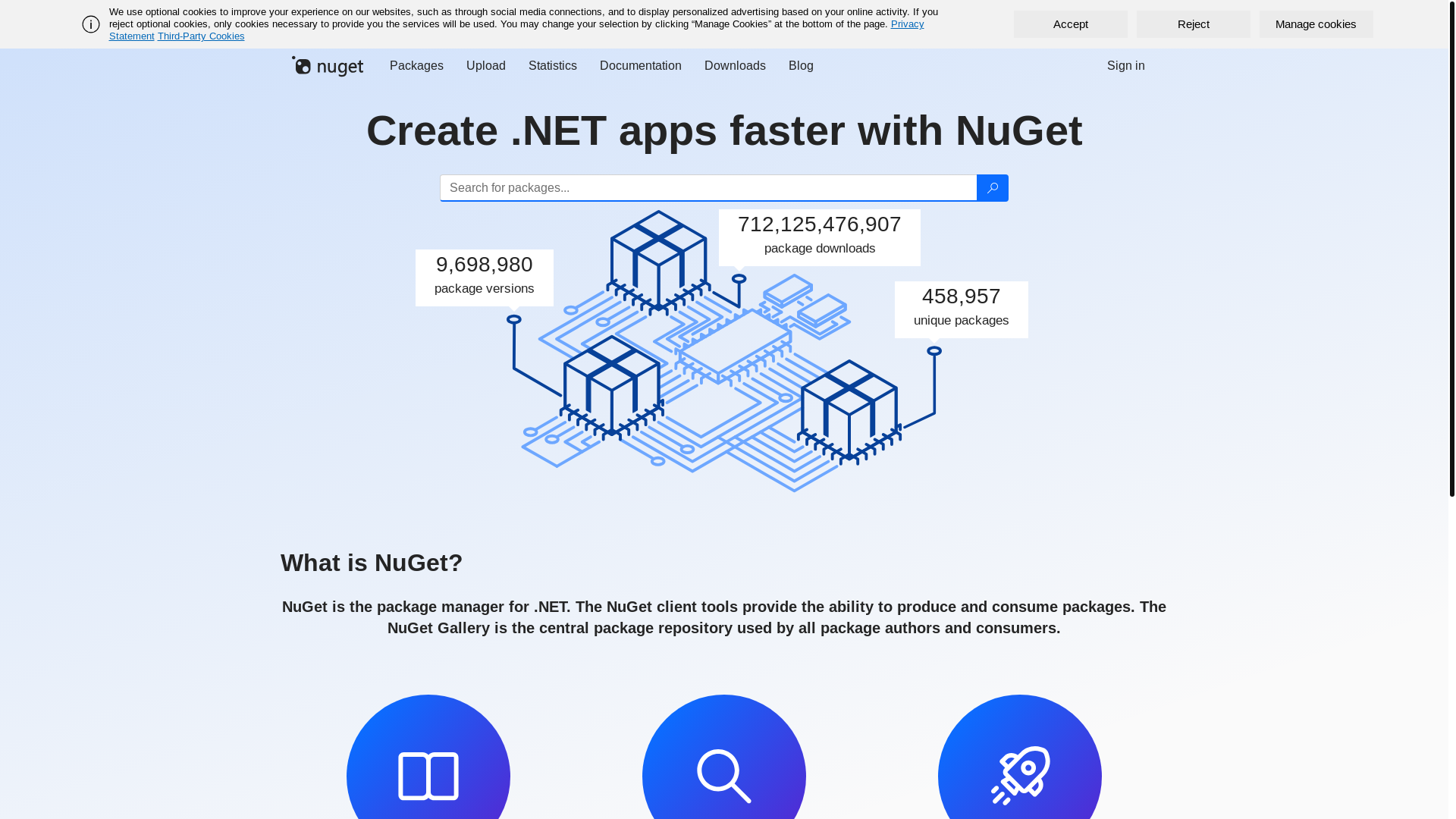 website screenshot of https://nuget.org