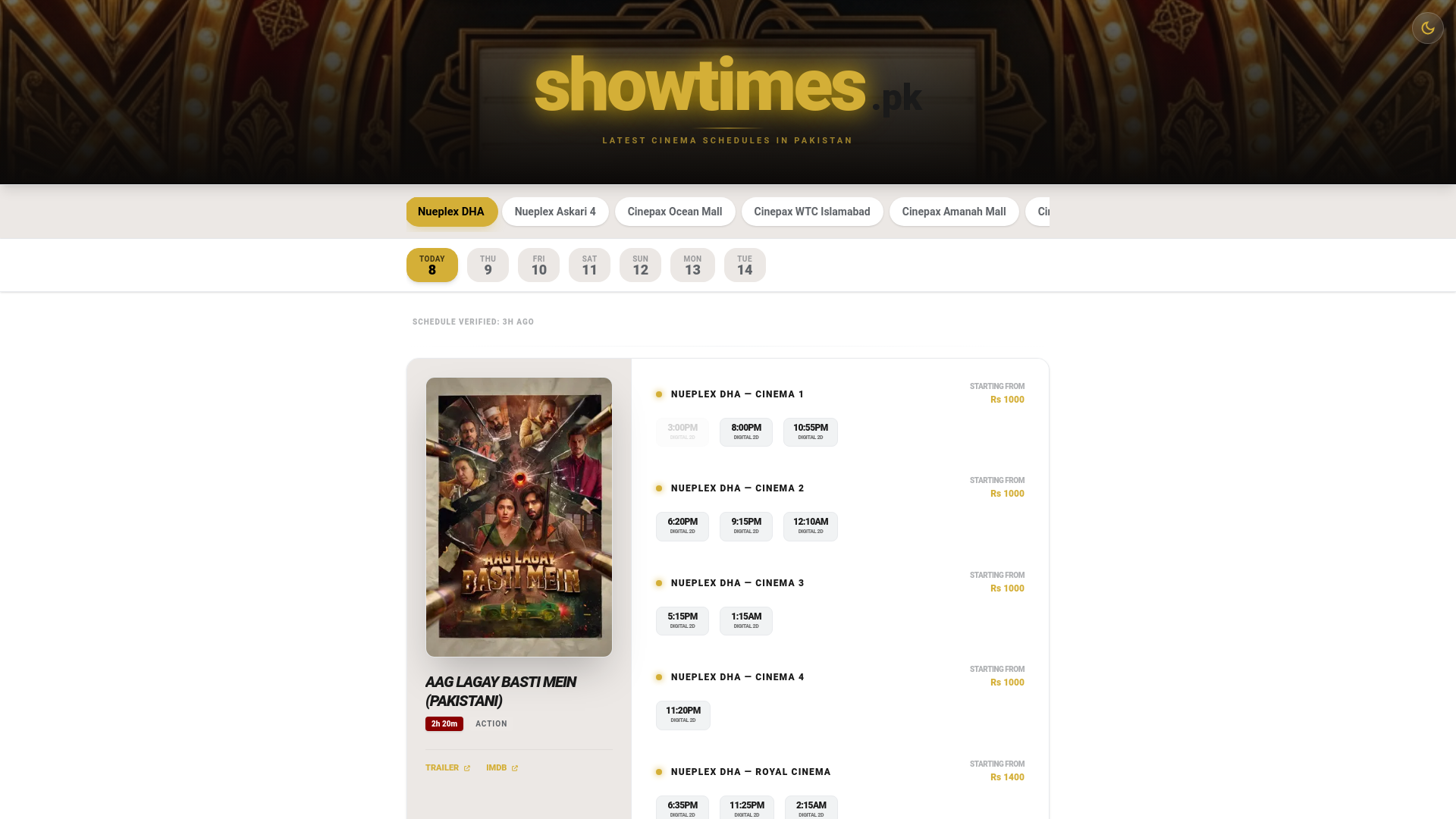 website screenshot of https://showtimes.pk