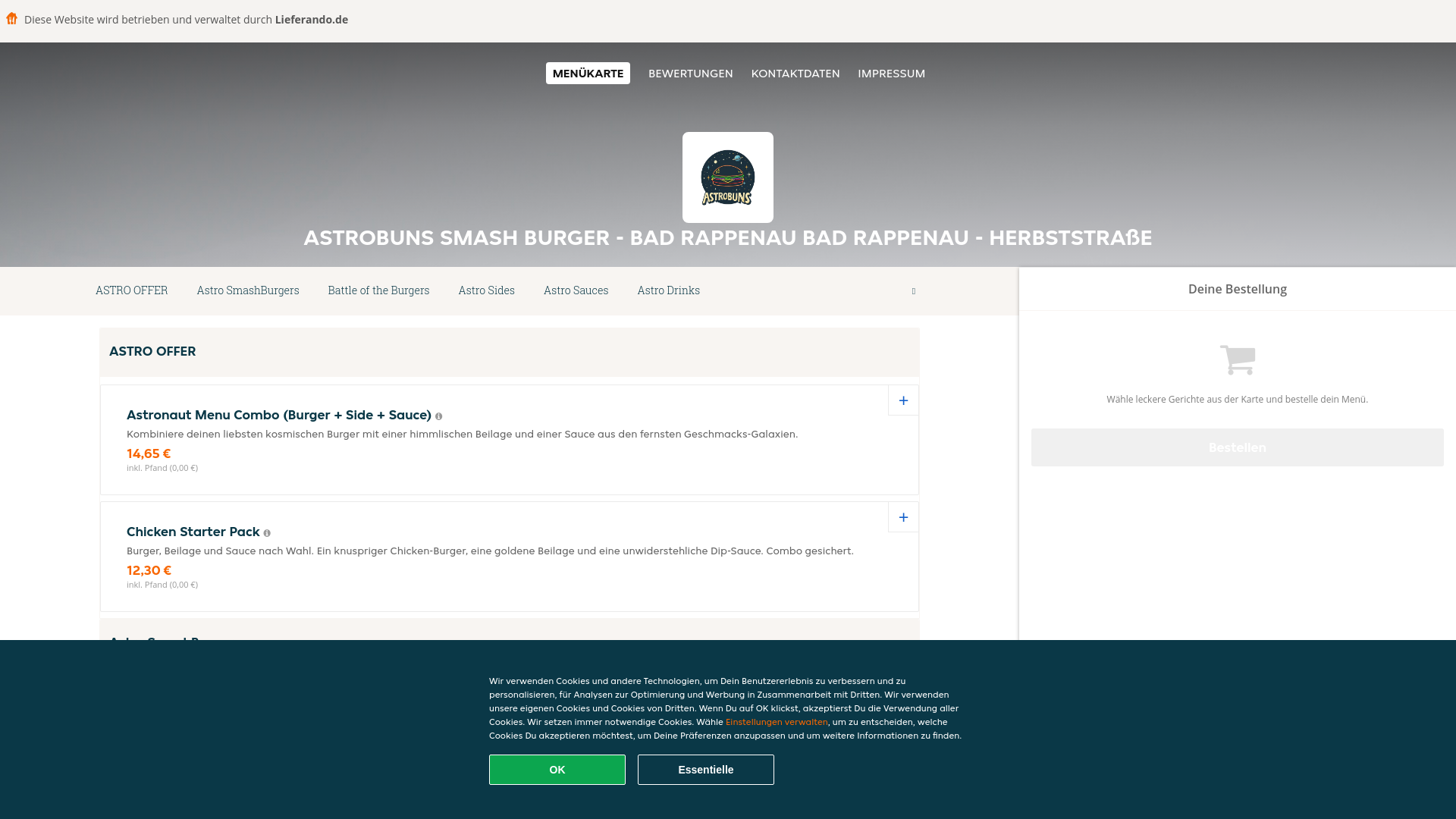 website screenshot of https://astrobunssmashburger-badrappenau.de