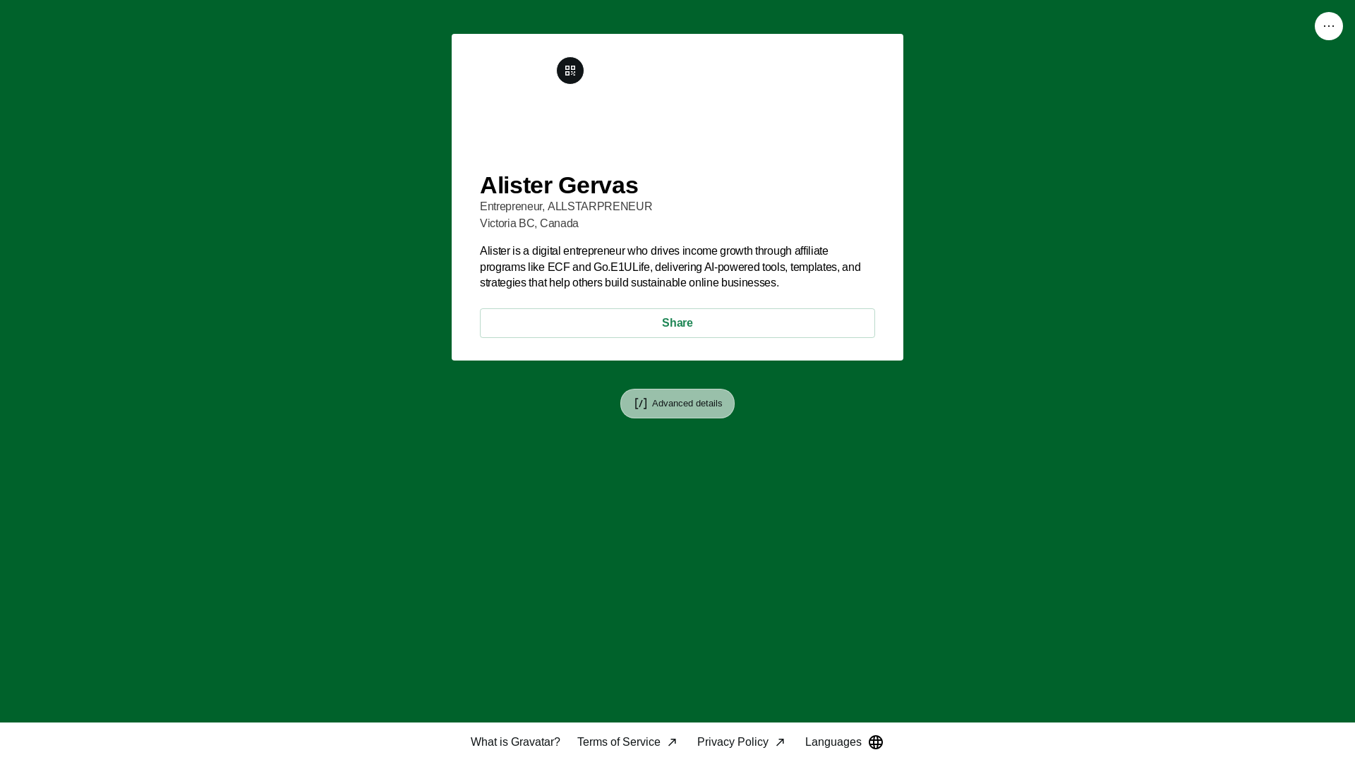 website screenshot of https://alistergervas.info/