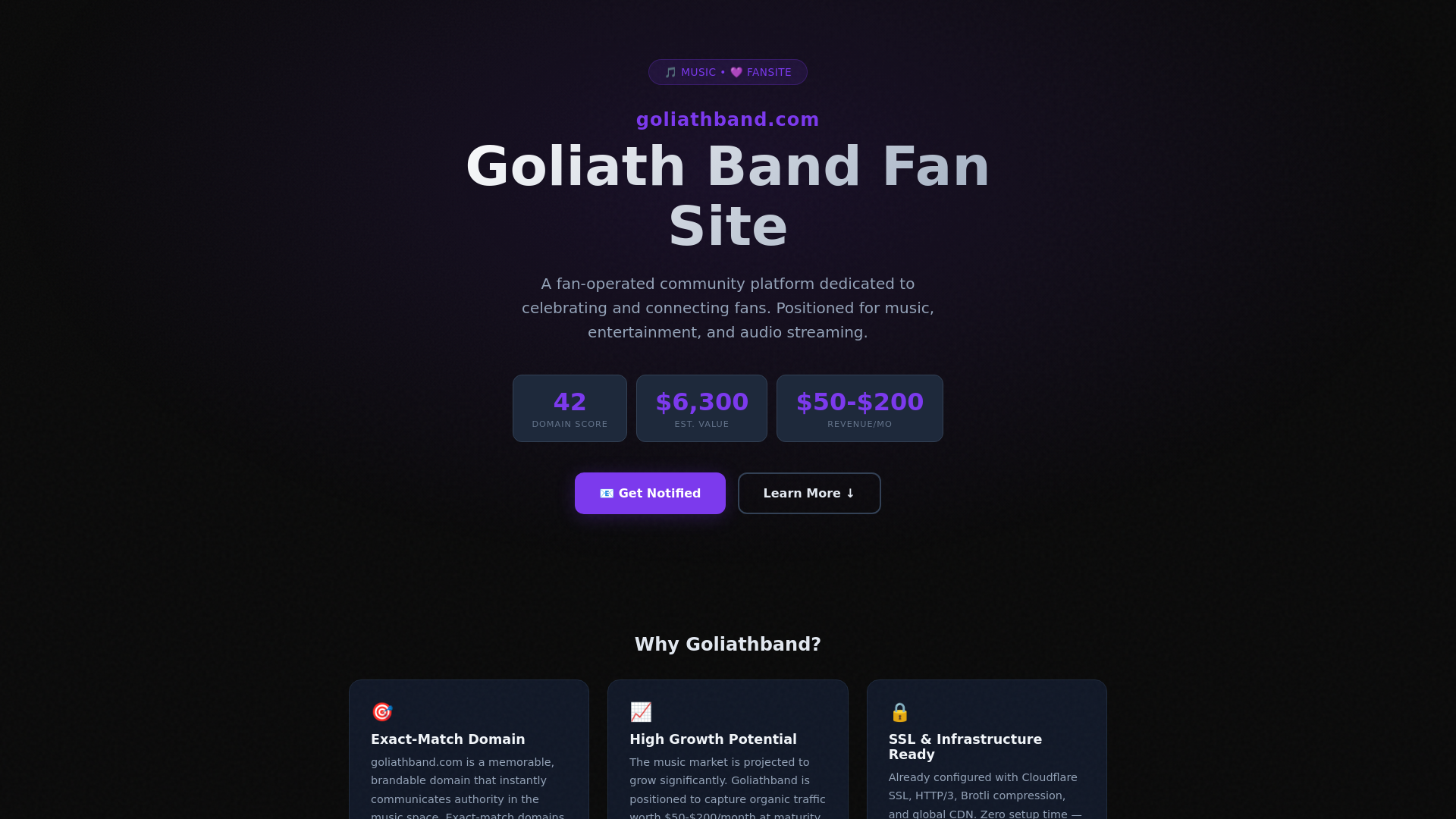website screenshot of https://goliathband.com/