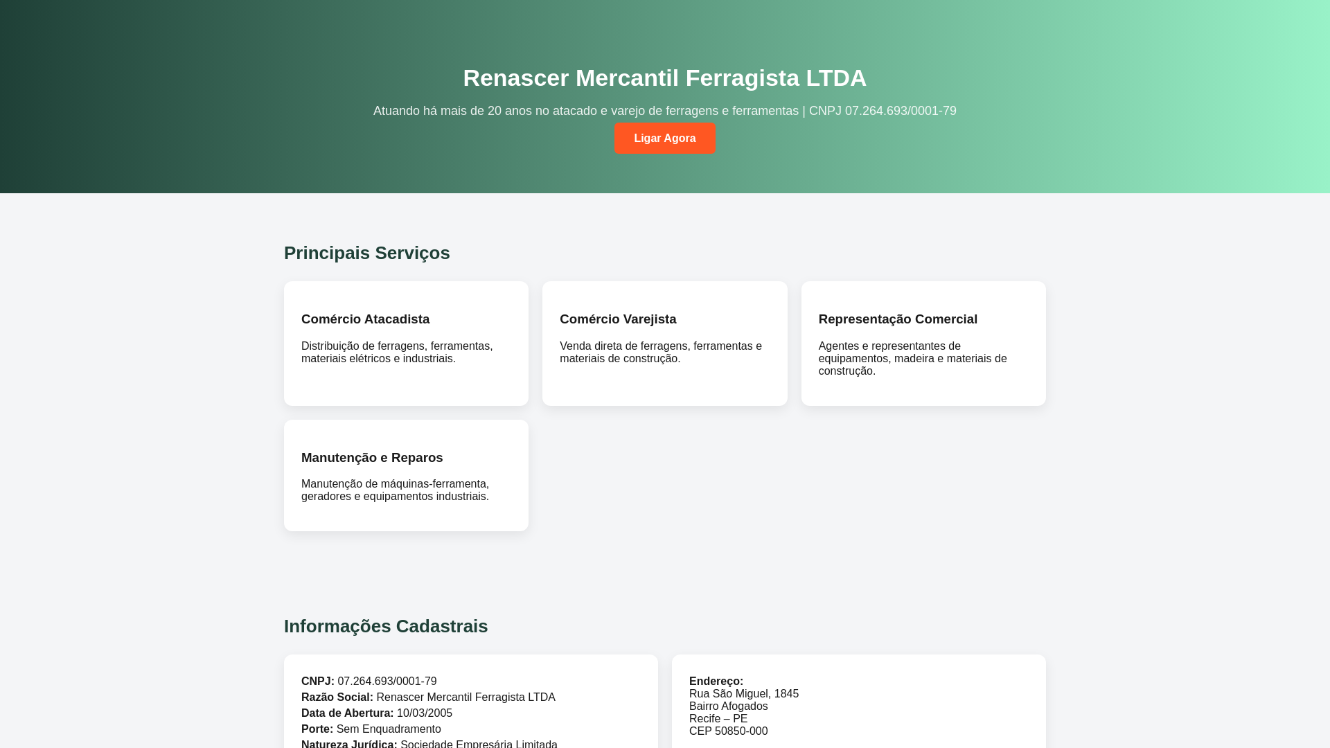 website screenshot of https://renascerdistribuidora.pages.dev/