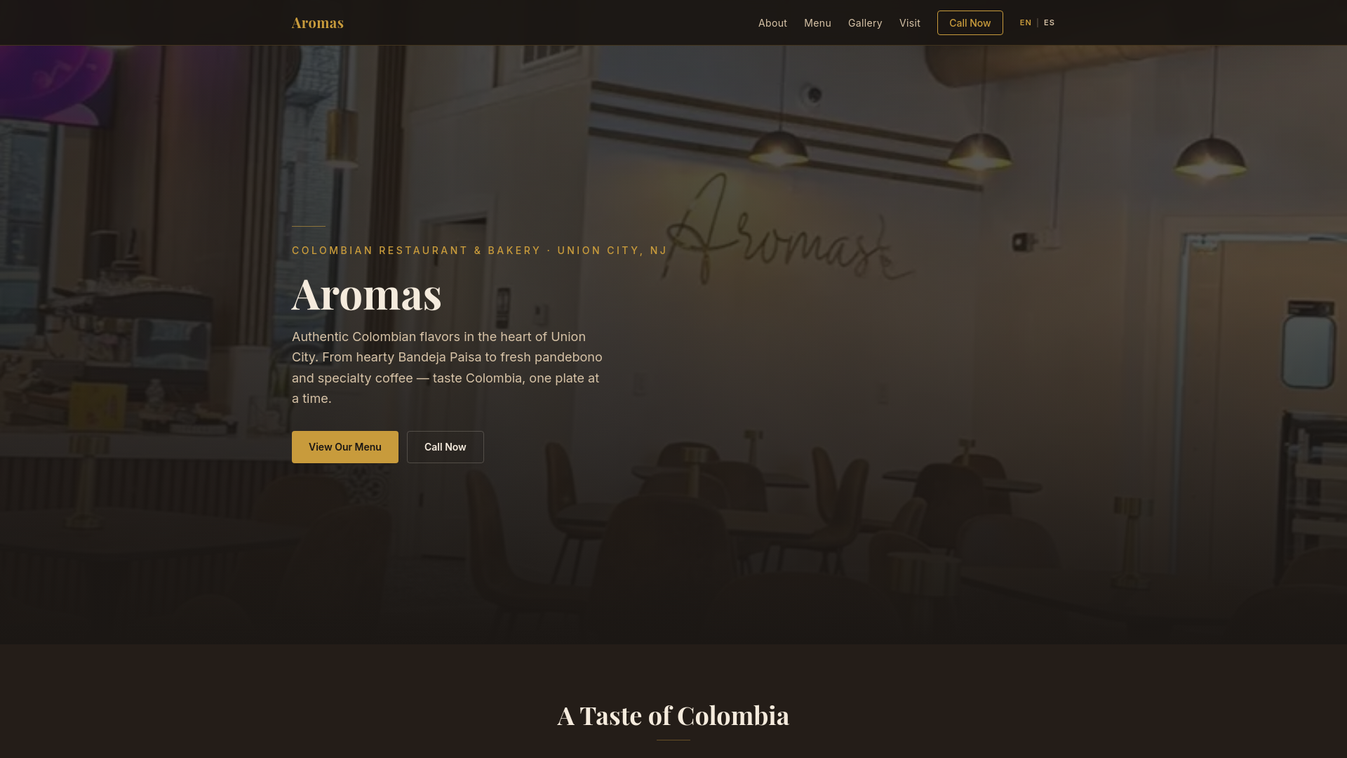 website screenshot of https://aromascafeuc.com/