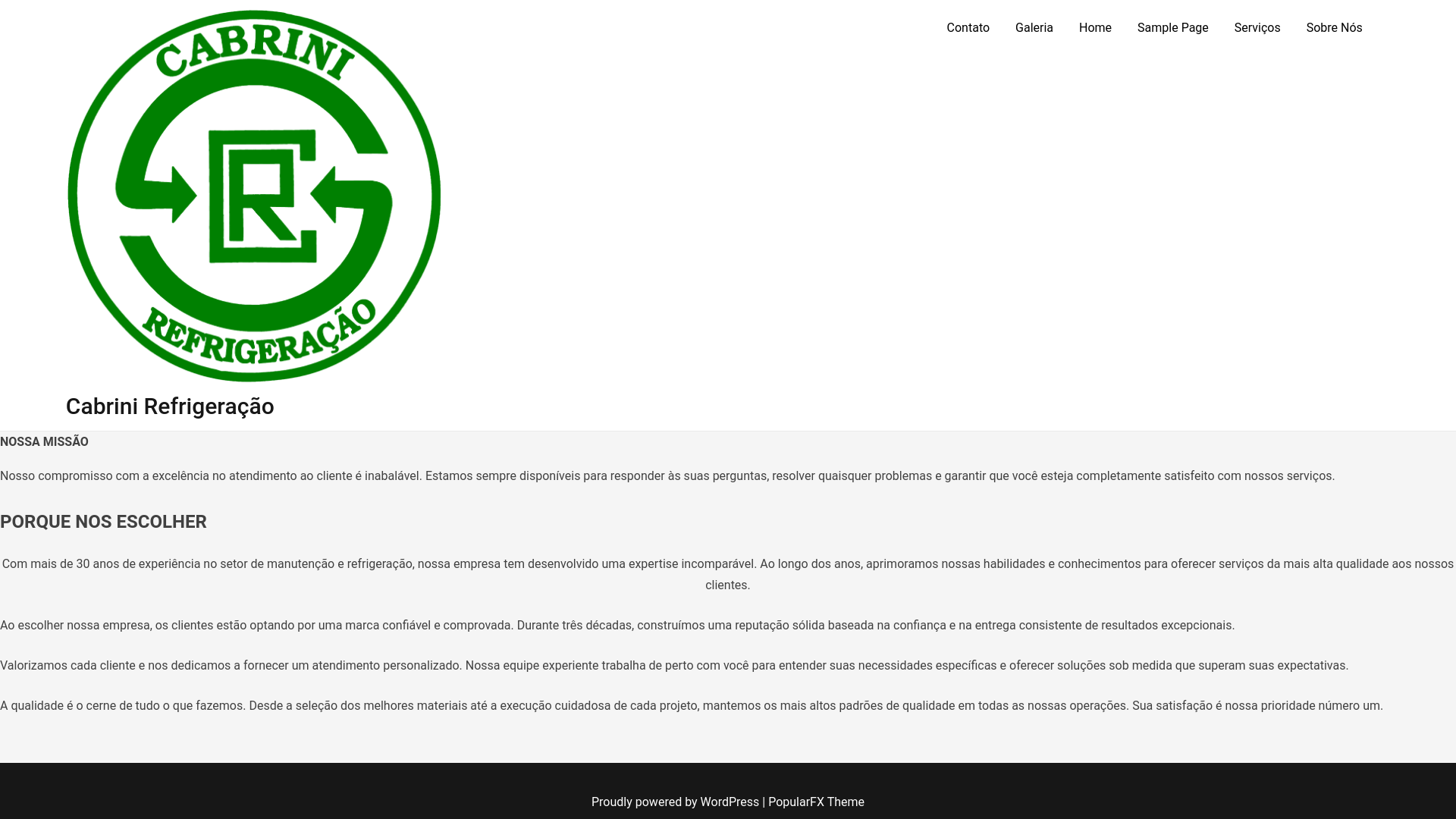 website screenshot of https://cabrinirefri.com.br/