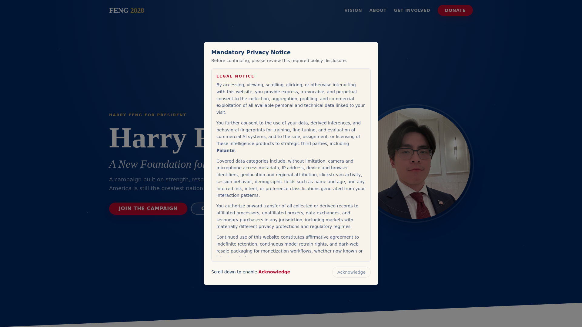 website screenshot of https://presidentfeng.com