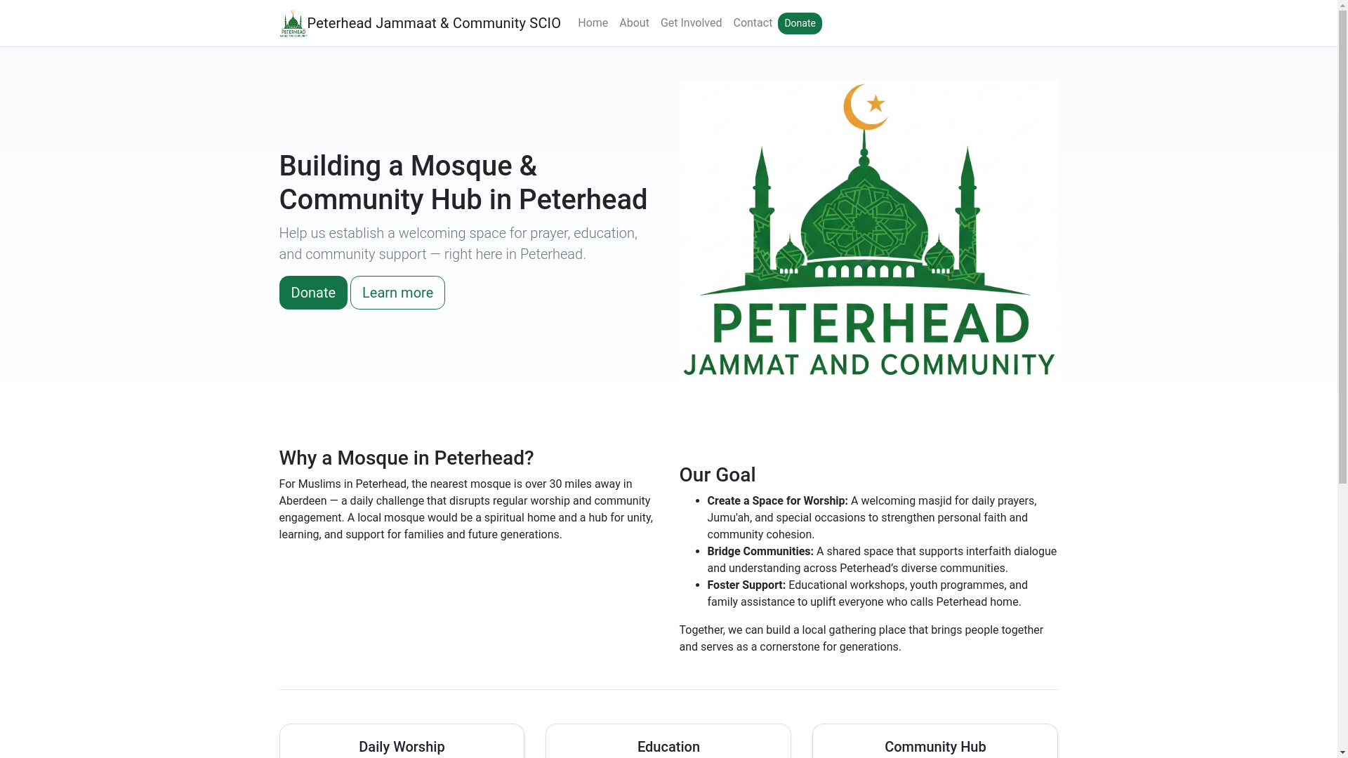 website screenshot of https://peterheadmosque.org/