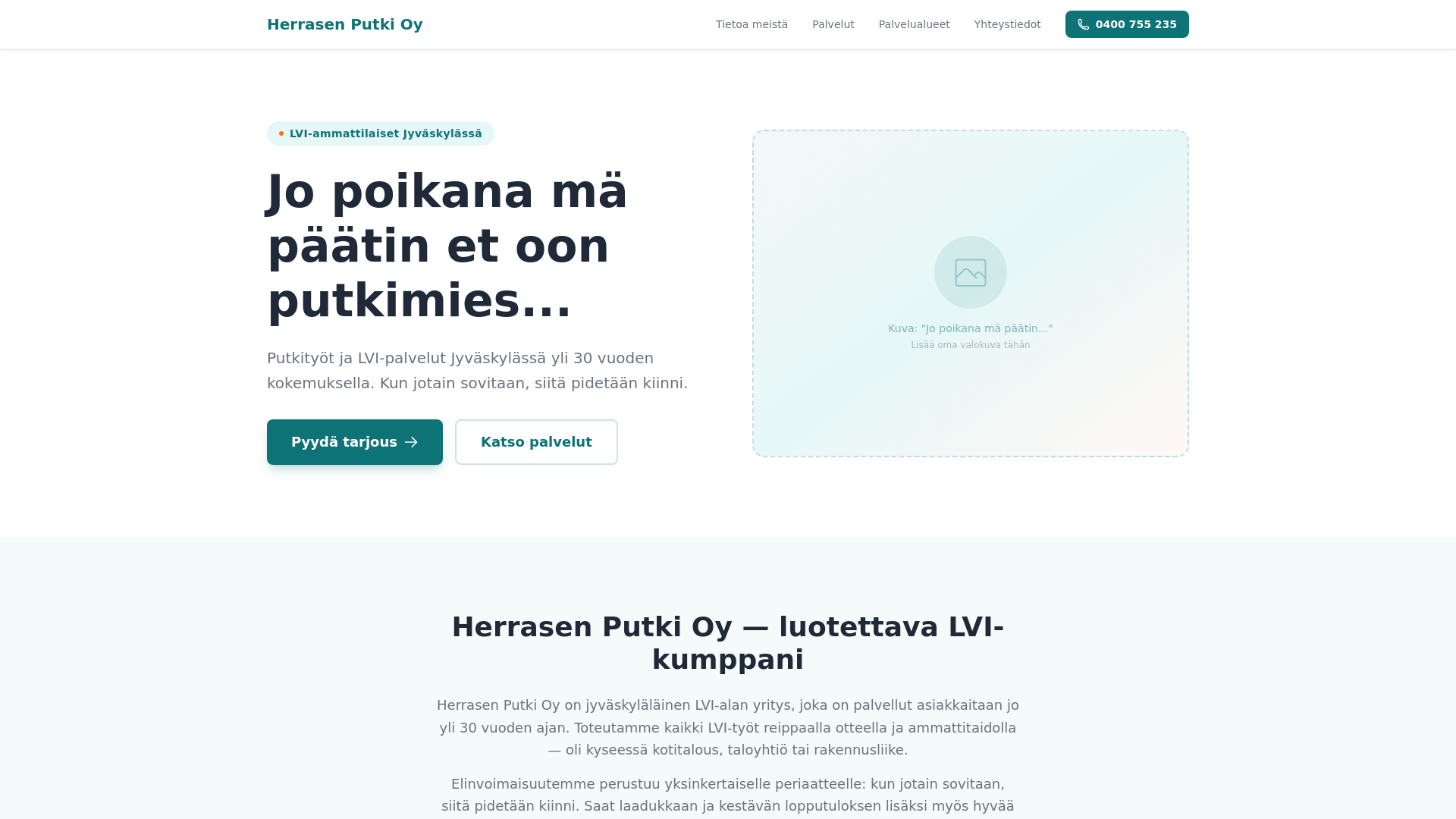 website screenshot of https://jo-poikana-ma-paatin-et-oon-putkimies.pages.dev/